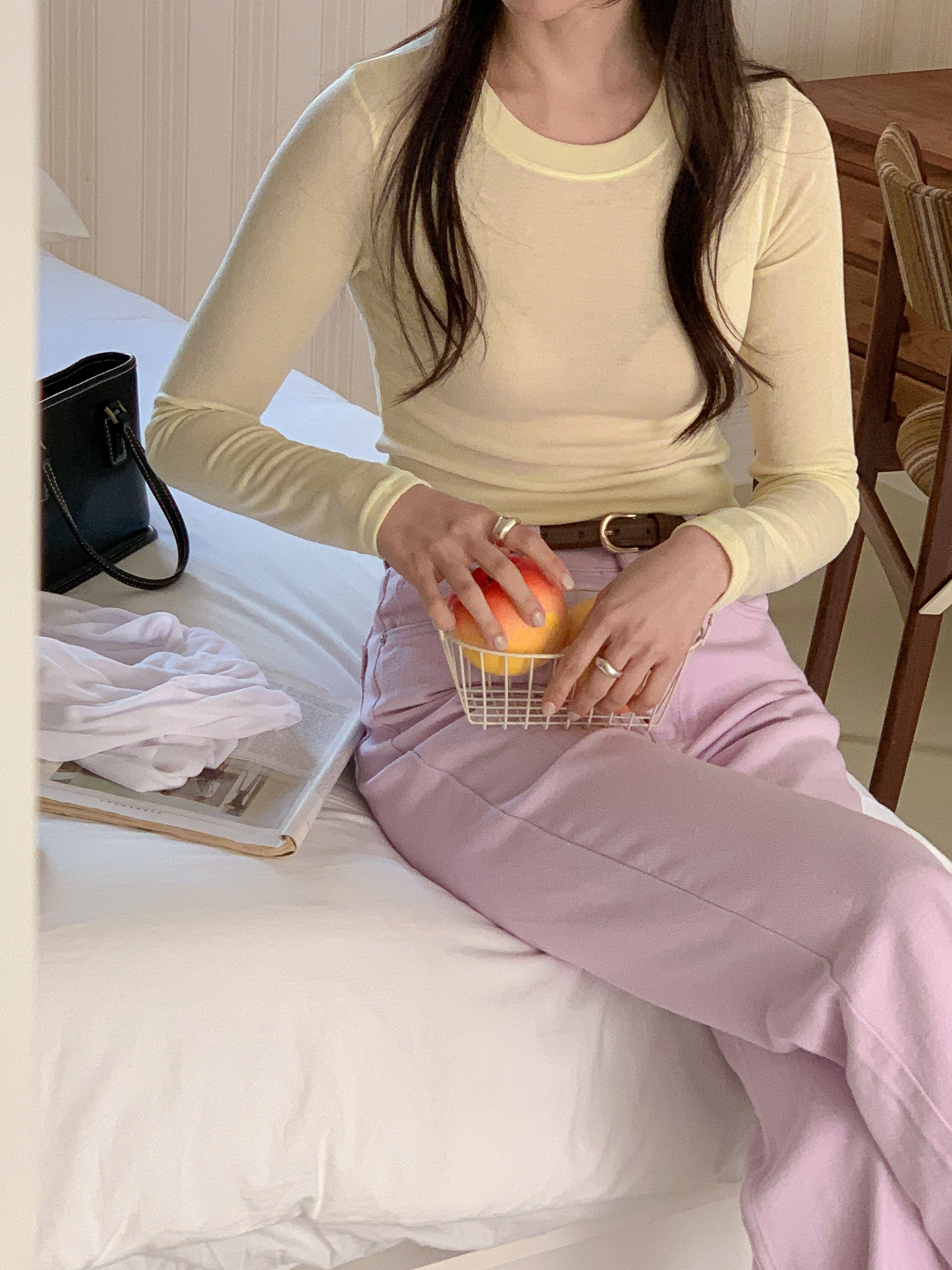 ラウンドネックスリム長袖無地Tシャツ | 詳細画像8