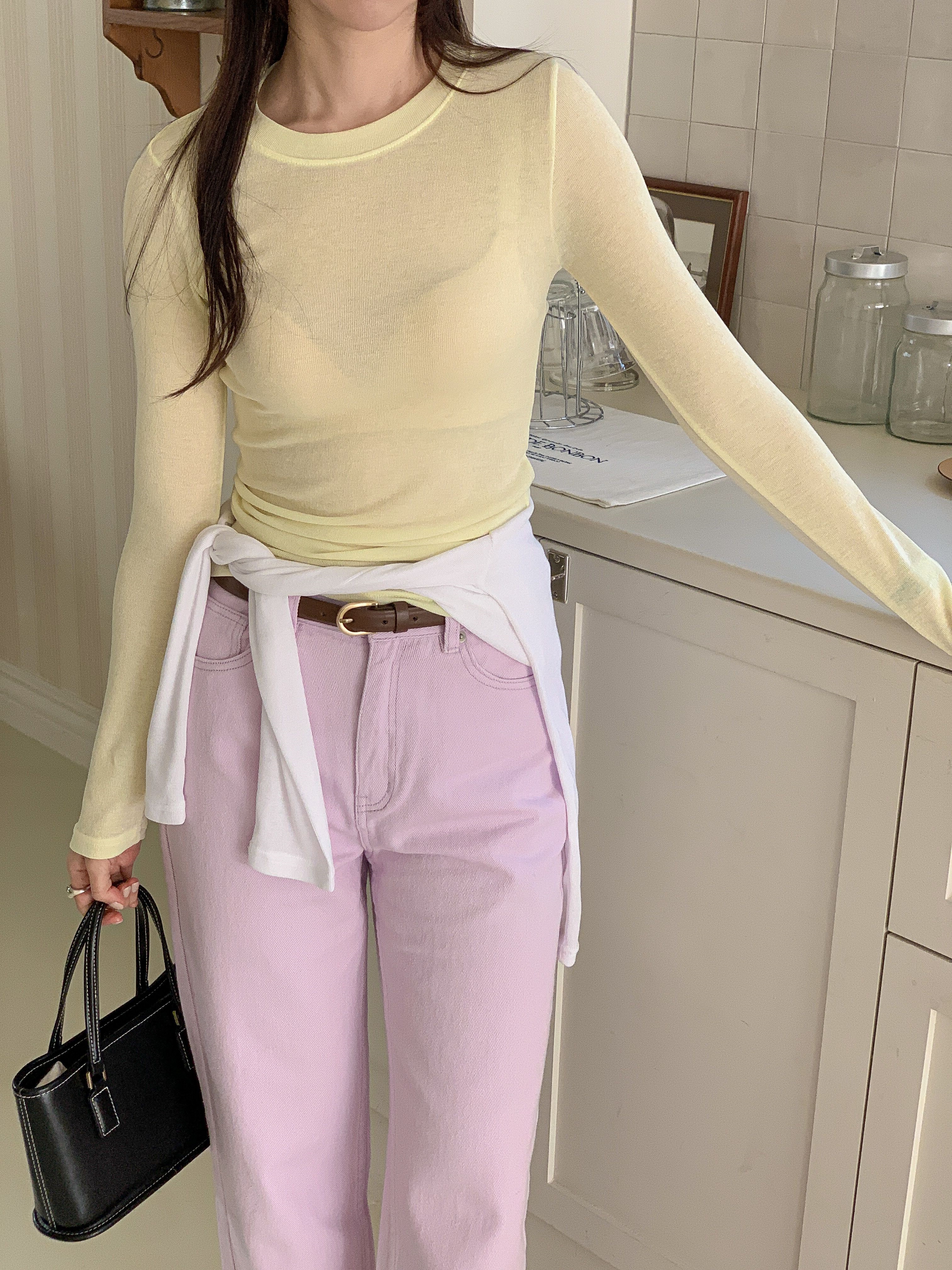 ラウンドネックスリム長袖無地Tシャツ | 詳細画像10