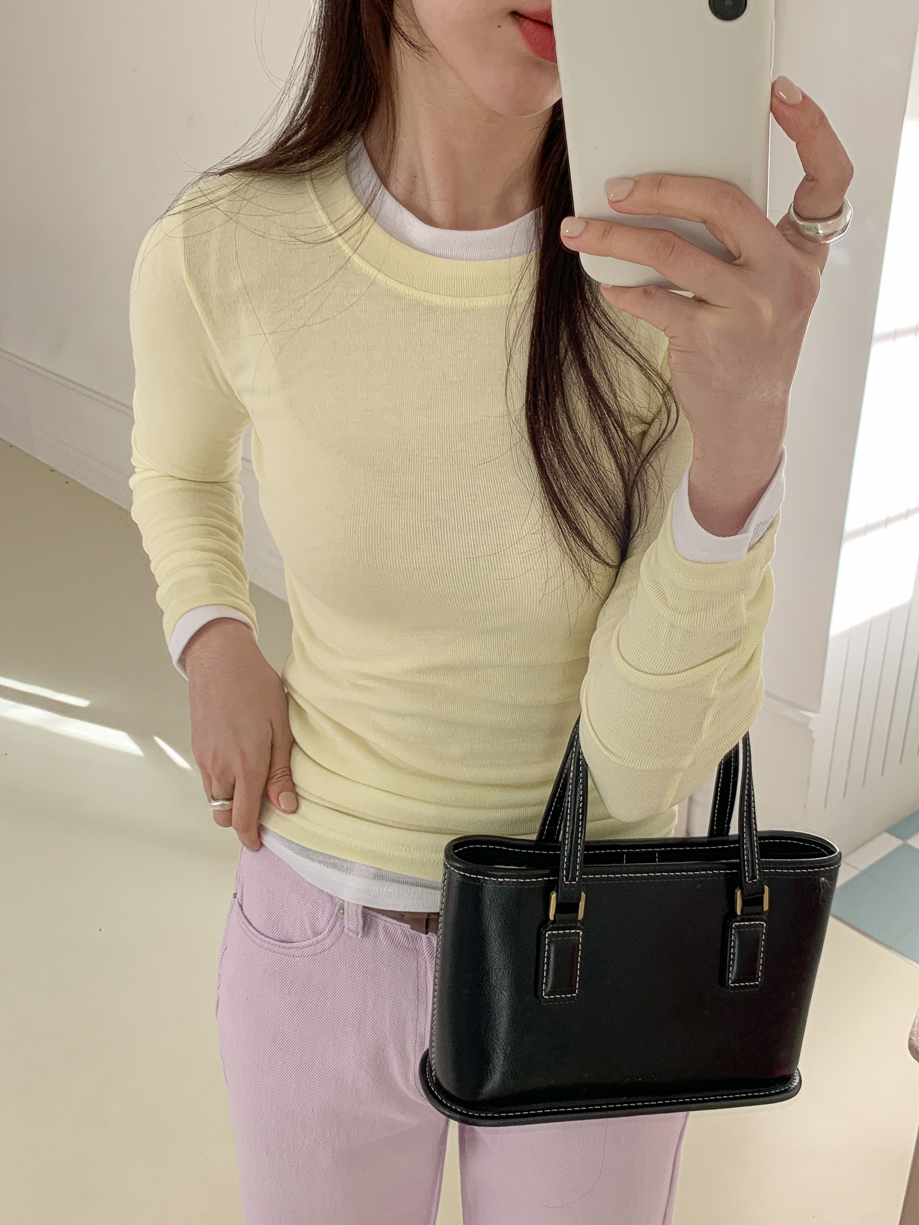 ラウンドネックスリム長袖無地Tシャツ | 詳細画像15