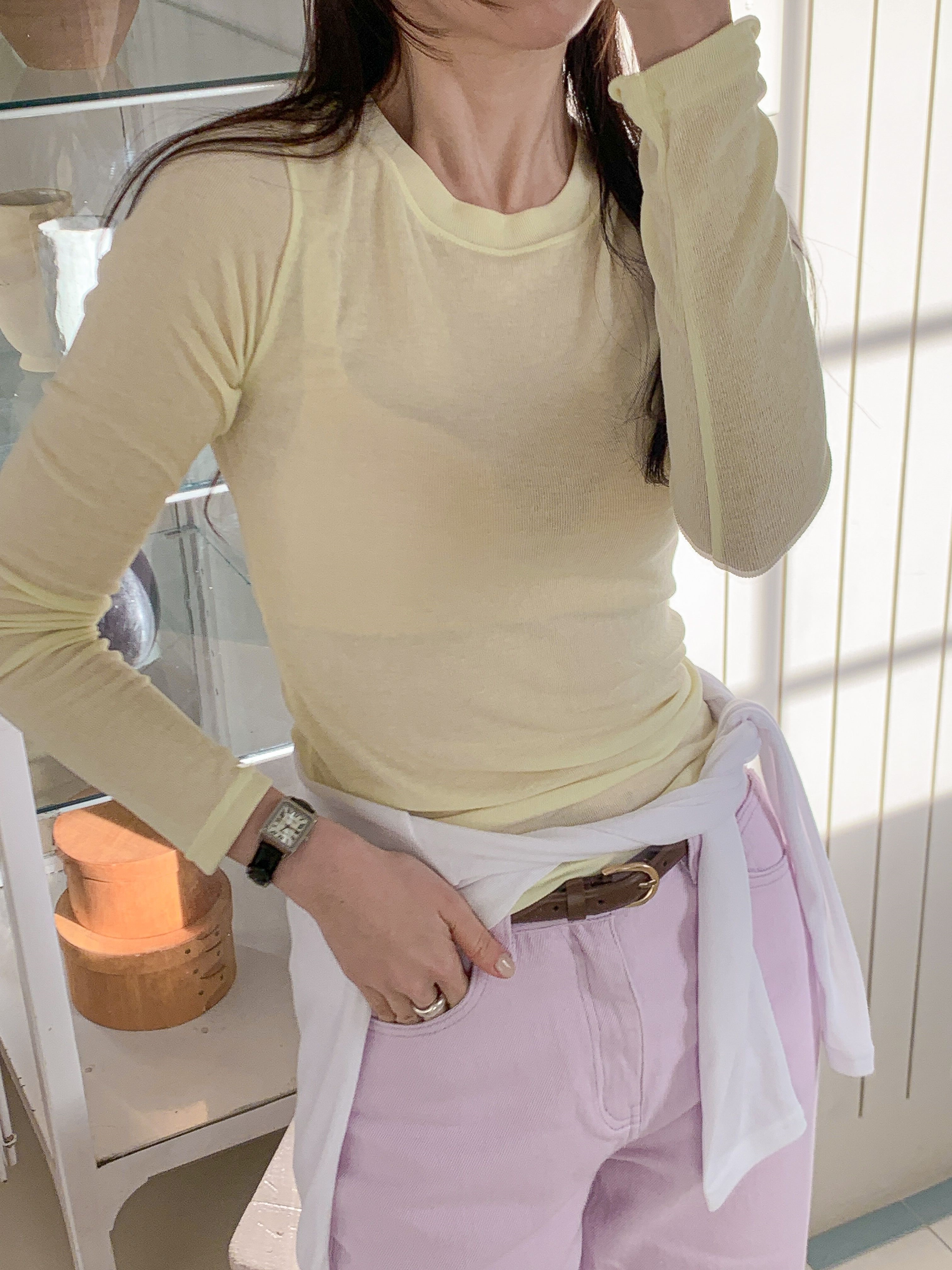 ラウンドネックスリム長袖無地Tシャツ | 詳細画像18