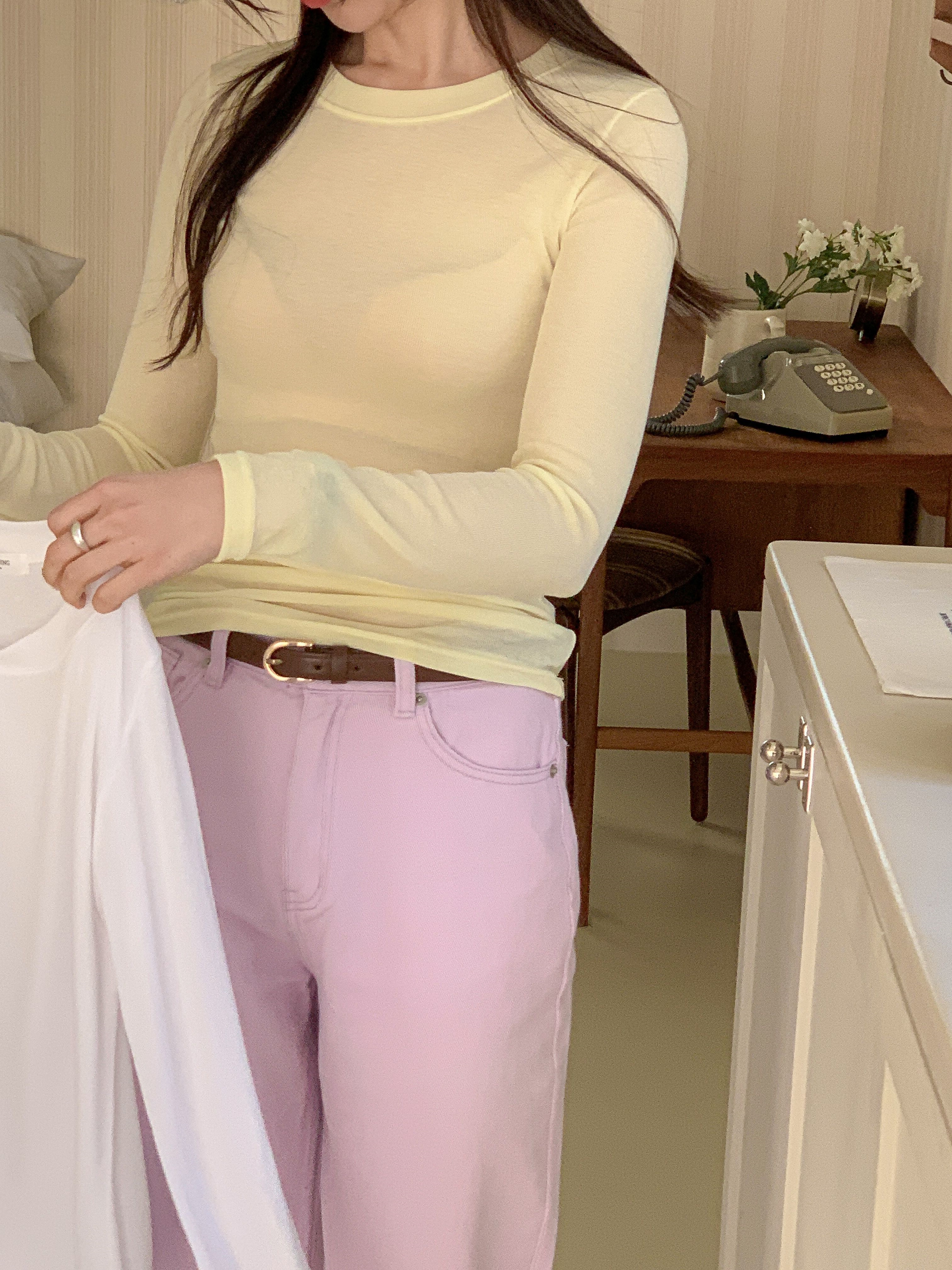 ラウンドネックスリム長袖無地Tシャツ | 詳細画像20