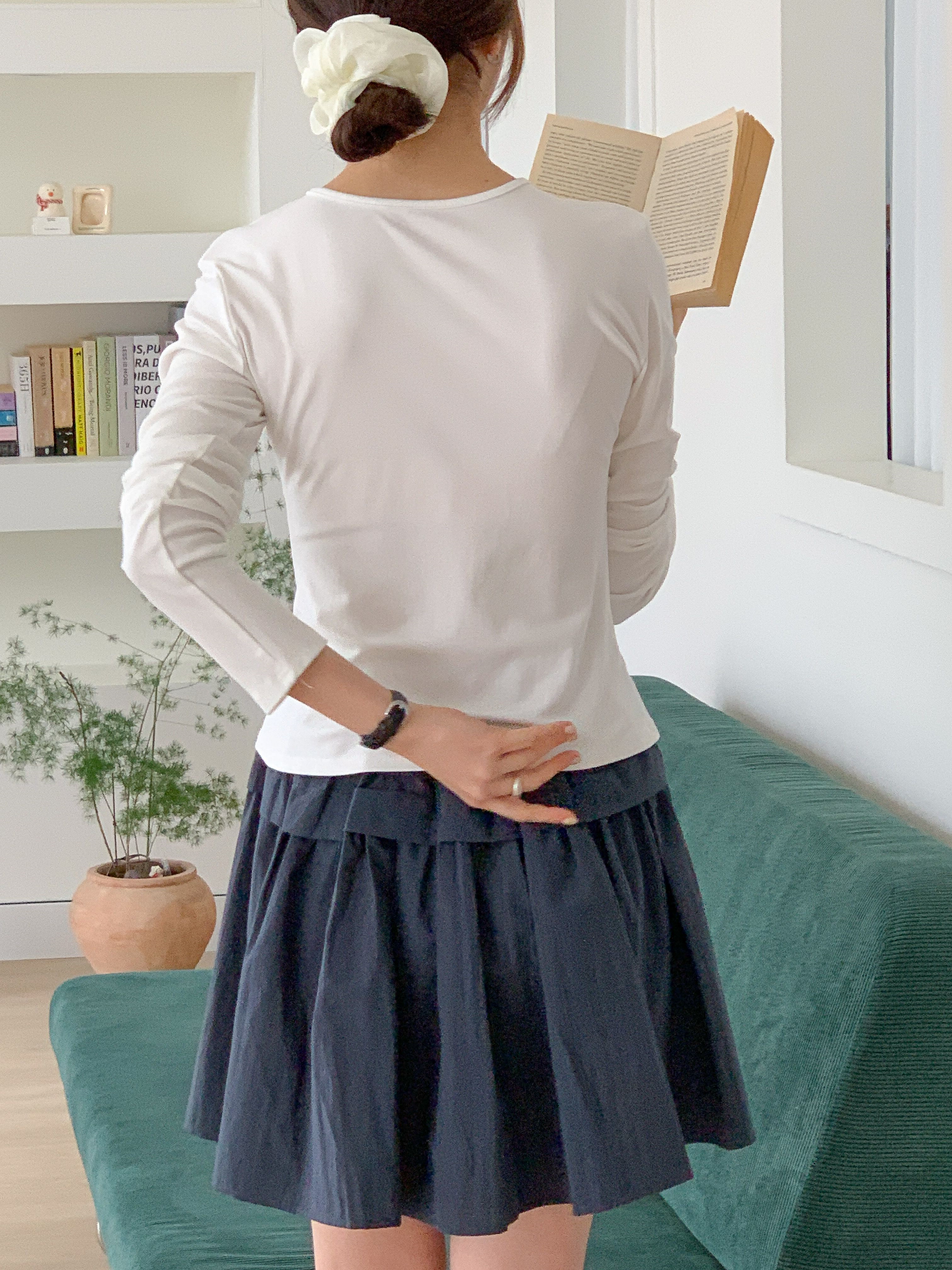 ラウンドネックシャーリング長袖無地Tシャツ | 詳細画像3