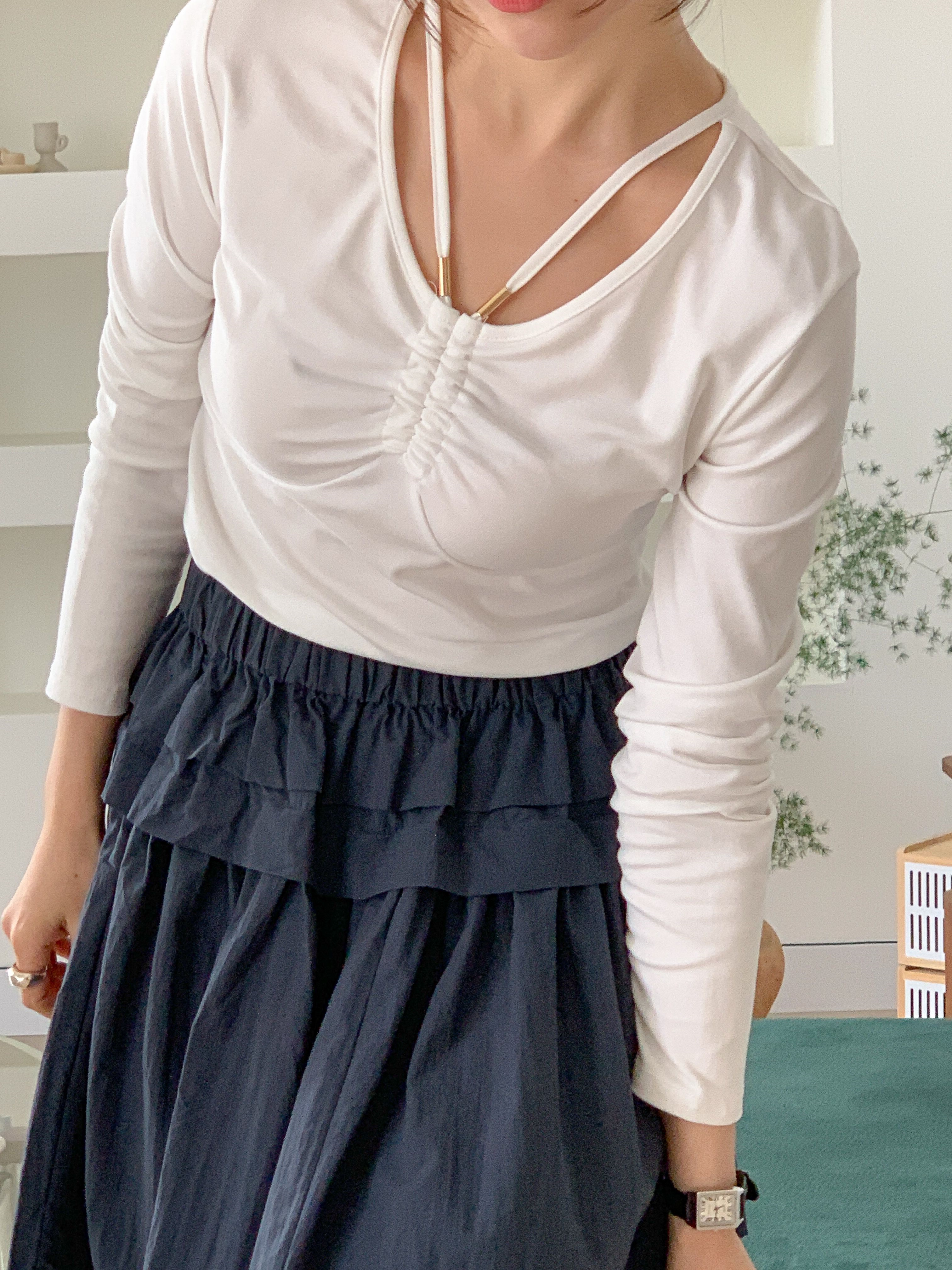 ラウンドネックシャーリング長袖無地Tシャツ | 詳細画像7