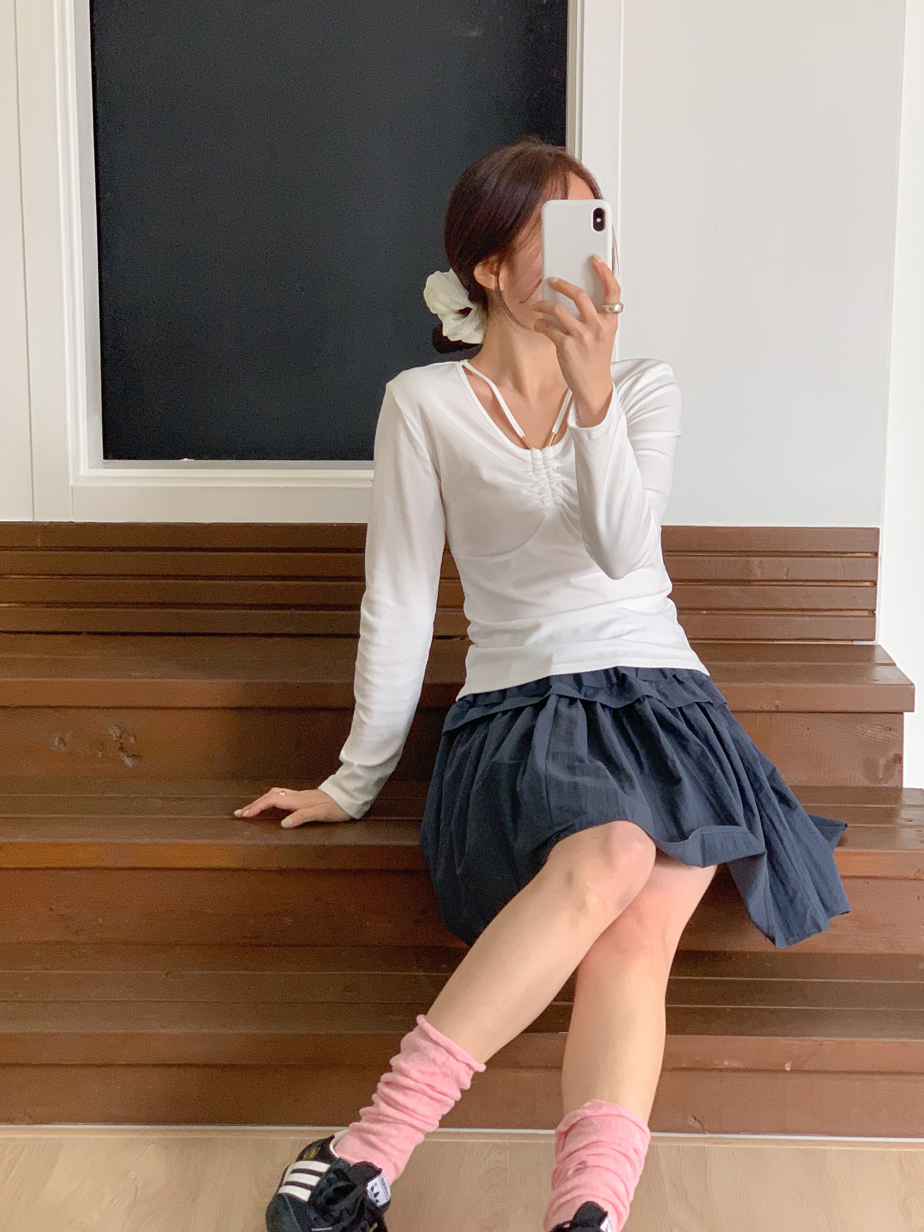 ラウンドネックシャーリング長袖無地Tシャツ | 詳細画像8