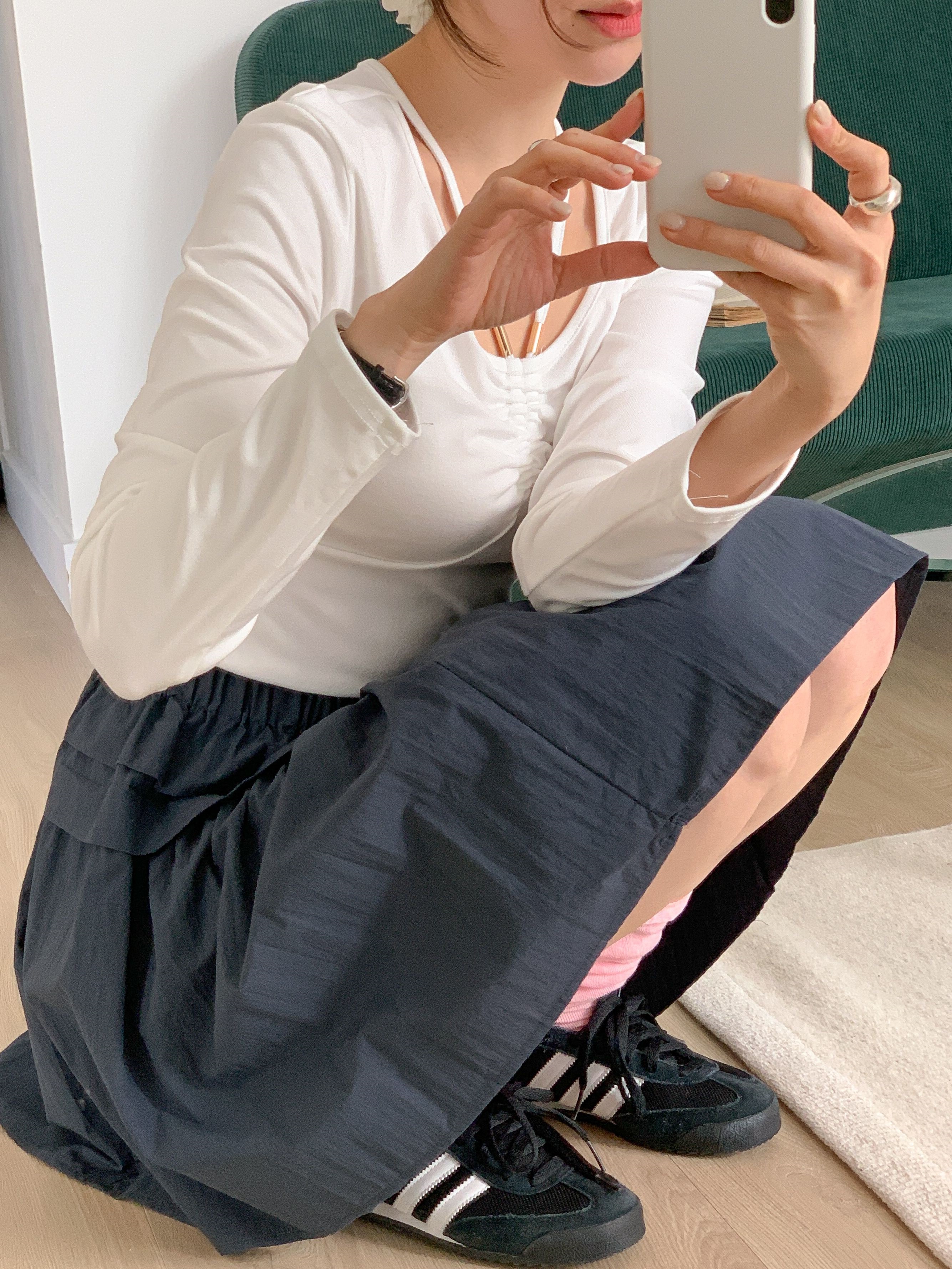 ラウンドネックシャーリング長袖無地Tシャツ | 詳細画像14