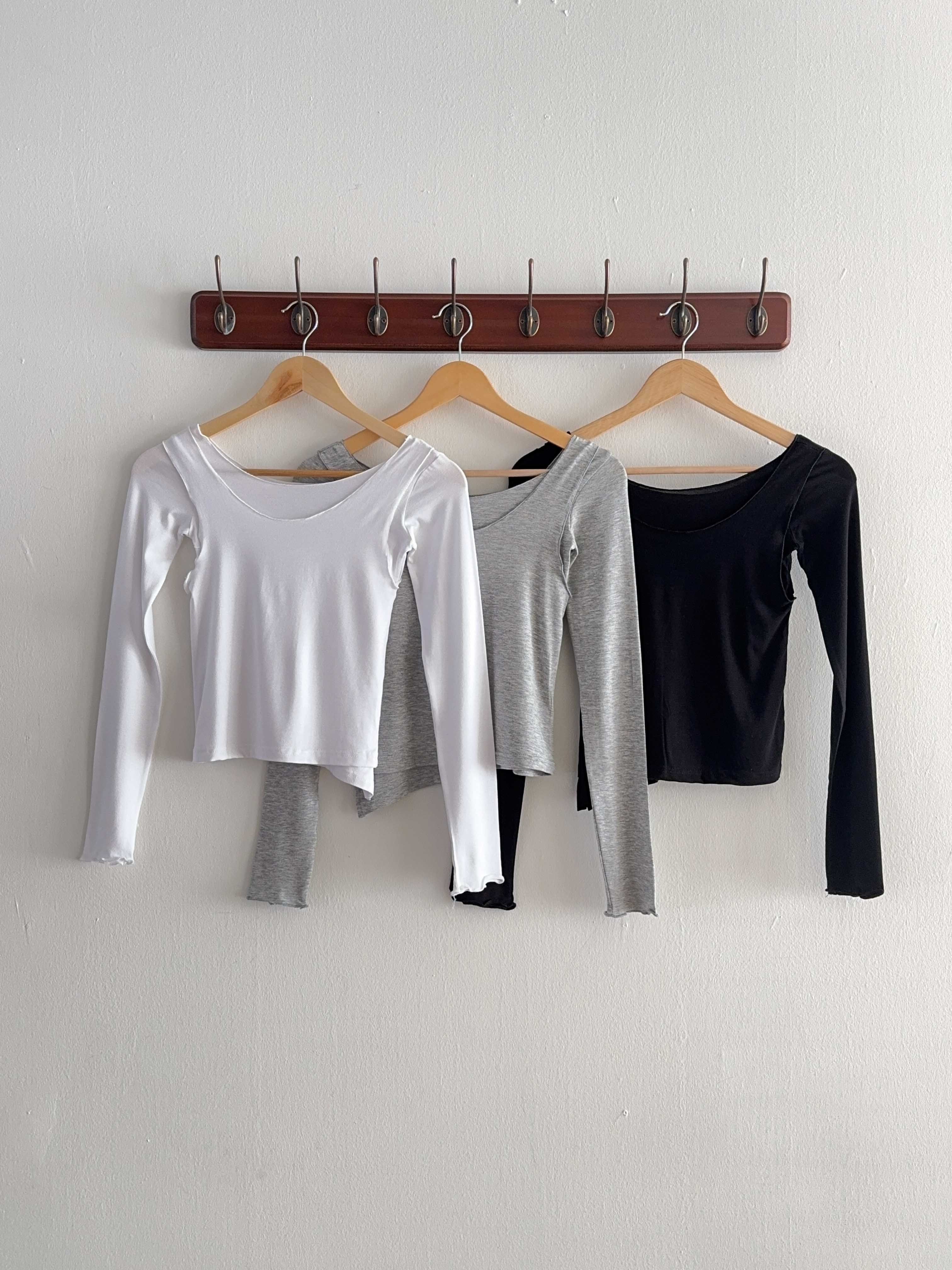 Uネックスリムアンバランス長袖無地Tシャツノースリーブセット | 詳細画像22