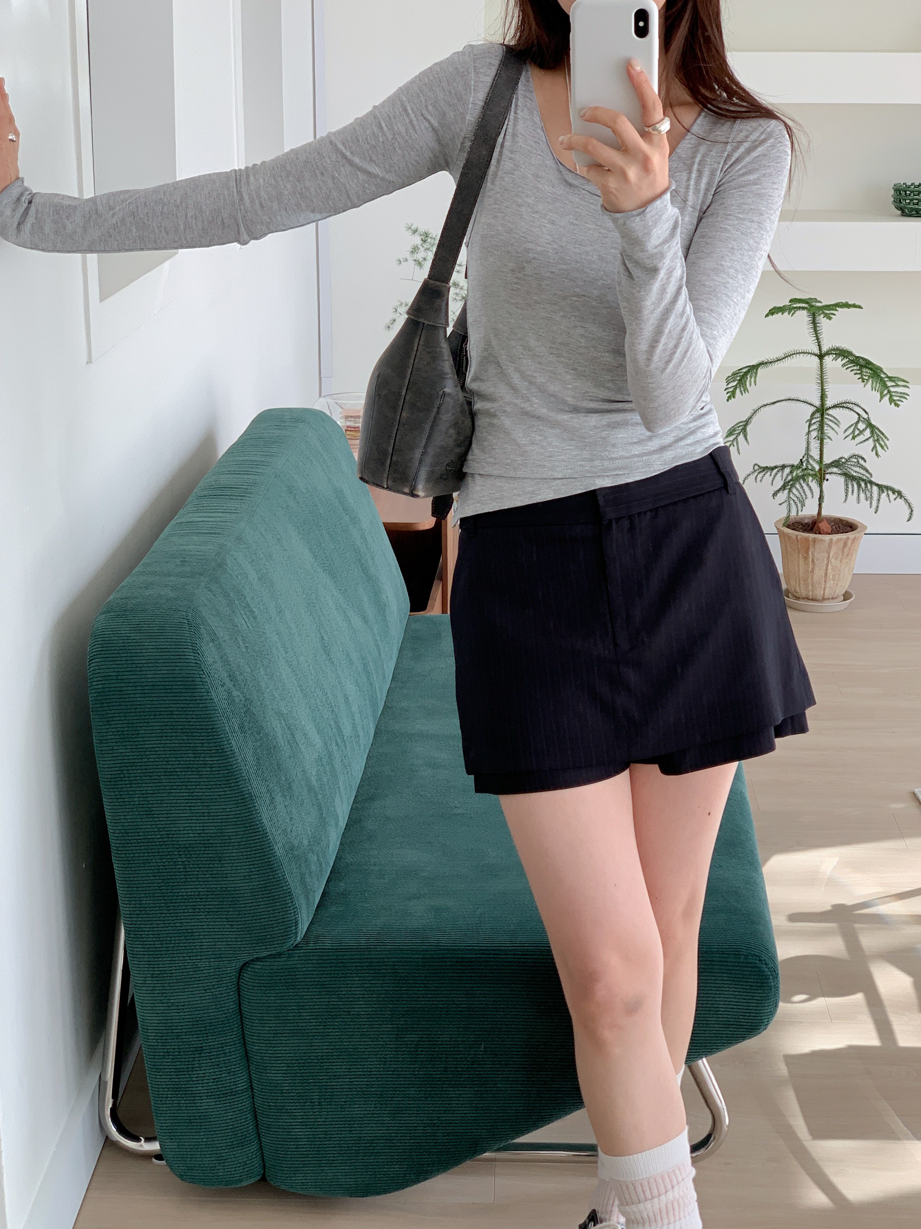 Uネックスリムアンバランス長袖無地Tシャツノースリーブセット | 詳細画像16