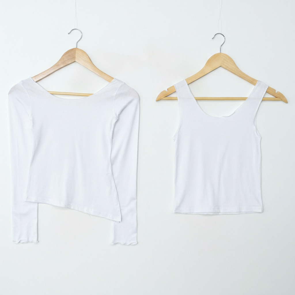 Uネックスリムアンバランス長袖無地Tシャツノースリーブセット | 詳細画像23