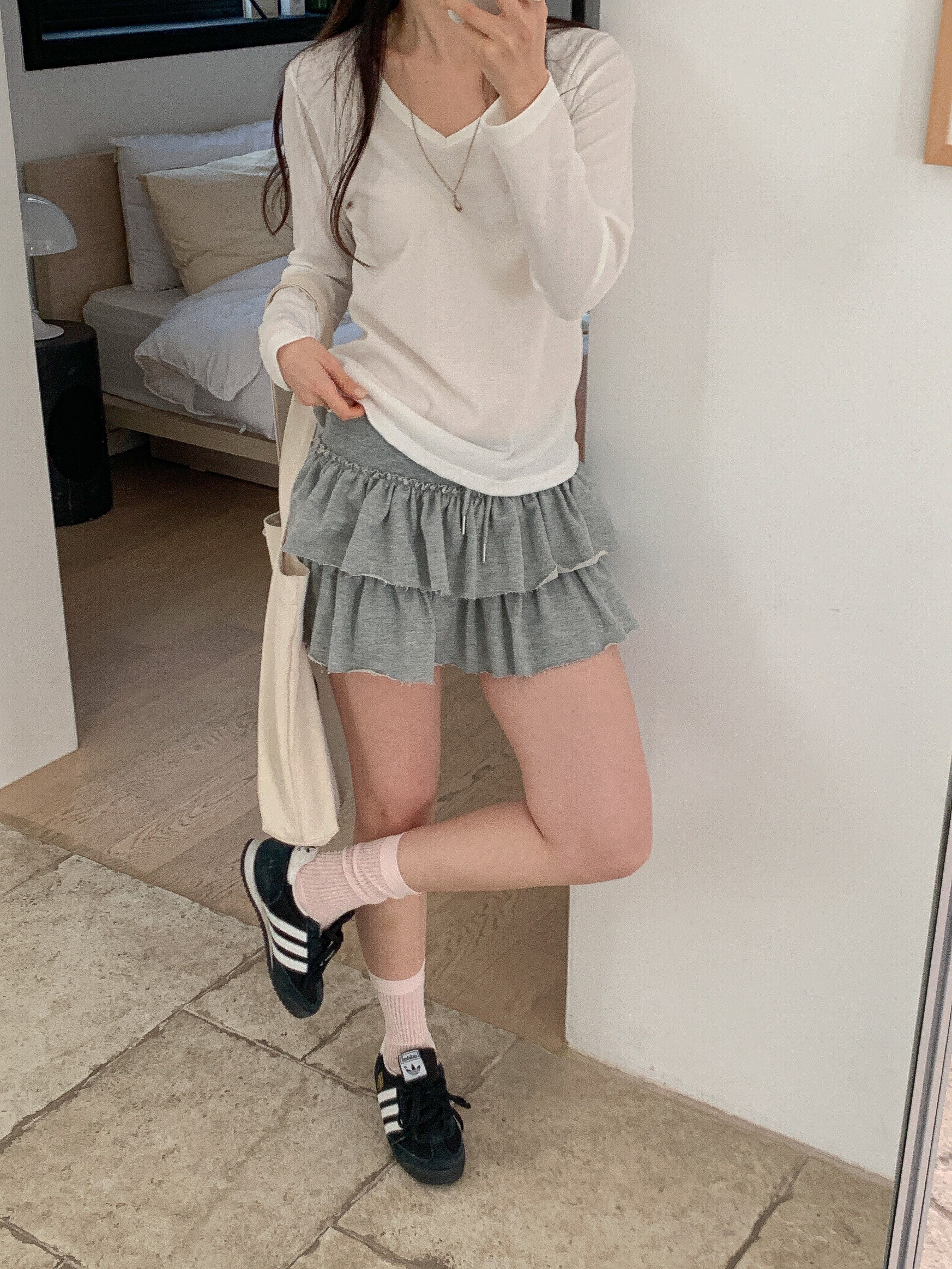 リブVネックルーズ長袖無地Tシャツ | 詳細画像2