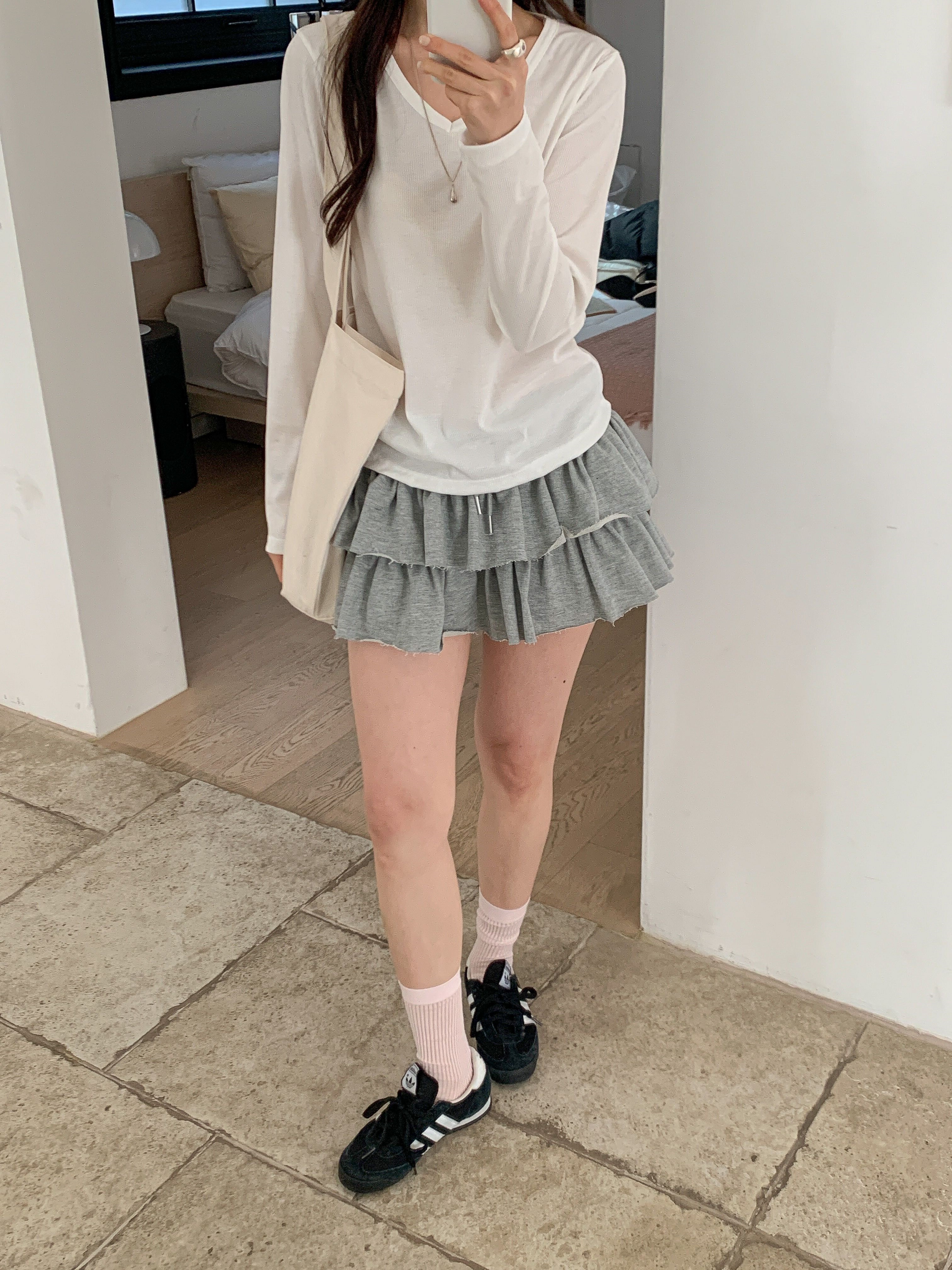 リブVネックルーズ長袖無地Tシャツ | 詳細画像7