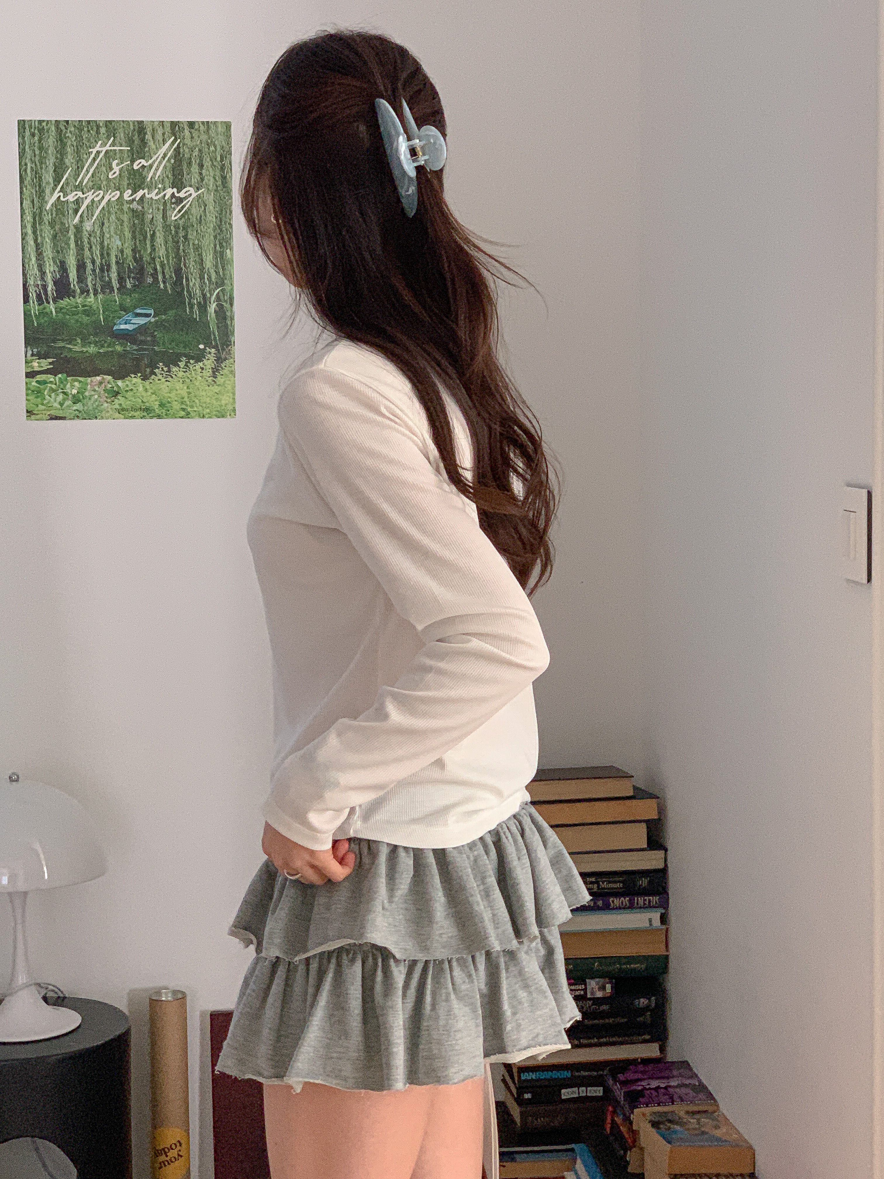 リブVネックルーズ長袖無地Tシャツ | 詳細画像8