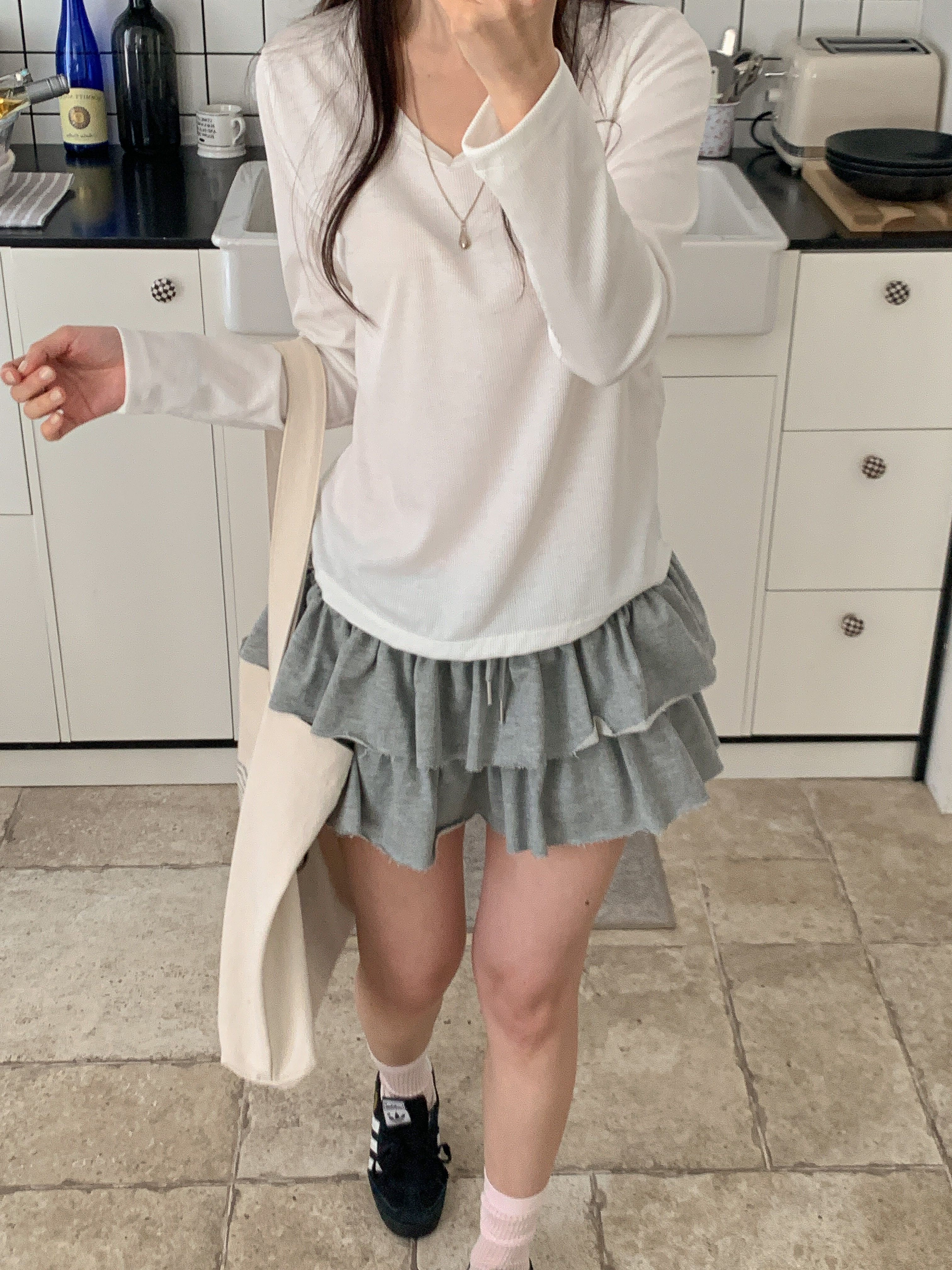 リブVネックルーズ長袖無地Tシャツ | 詳細画像10