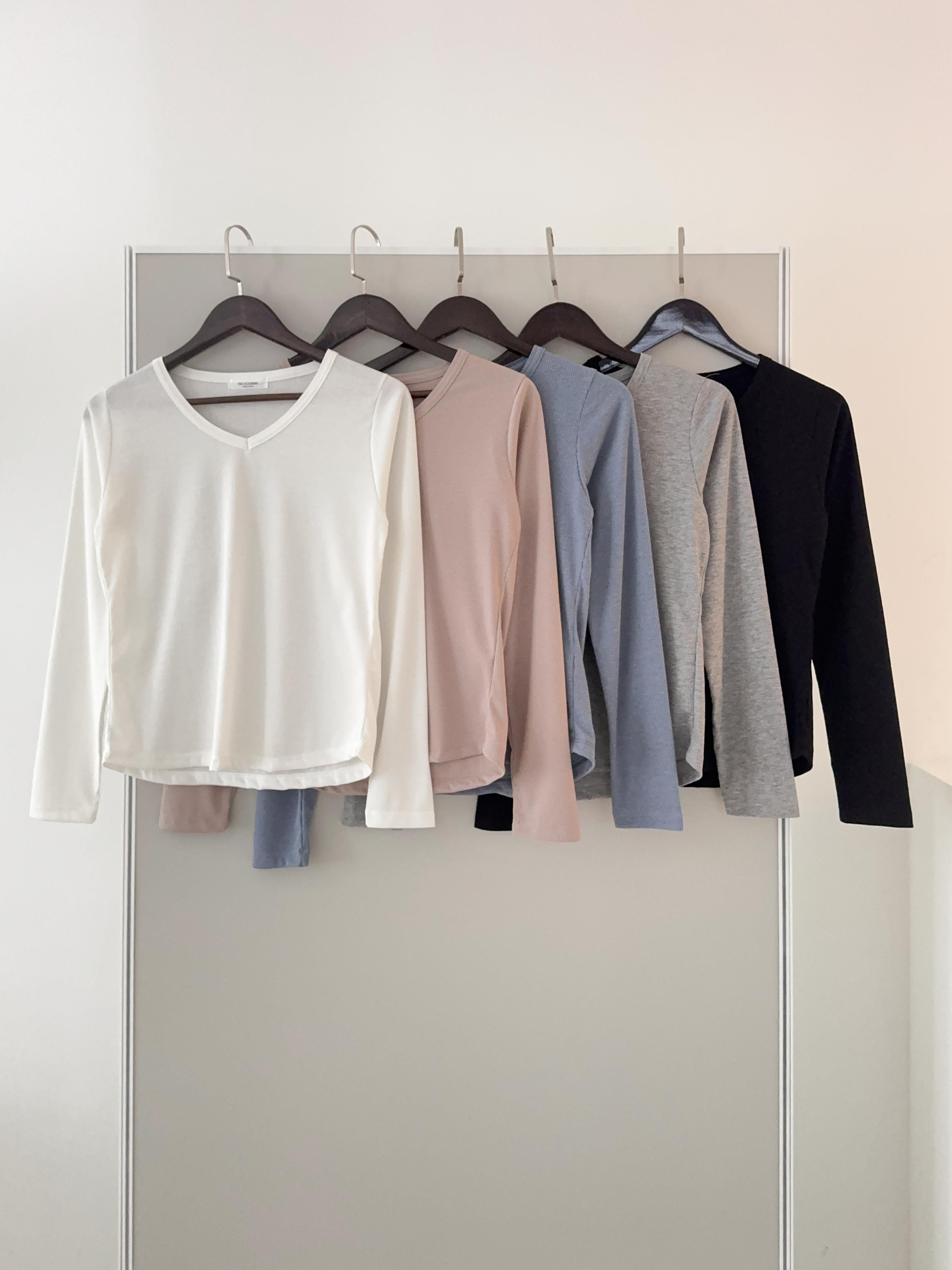 リブVネックルーズ長袖無地Tシャツ | 詳細画像21