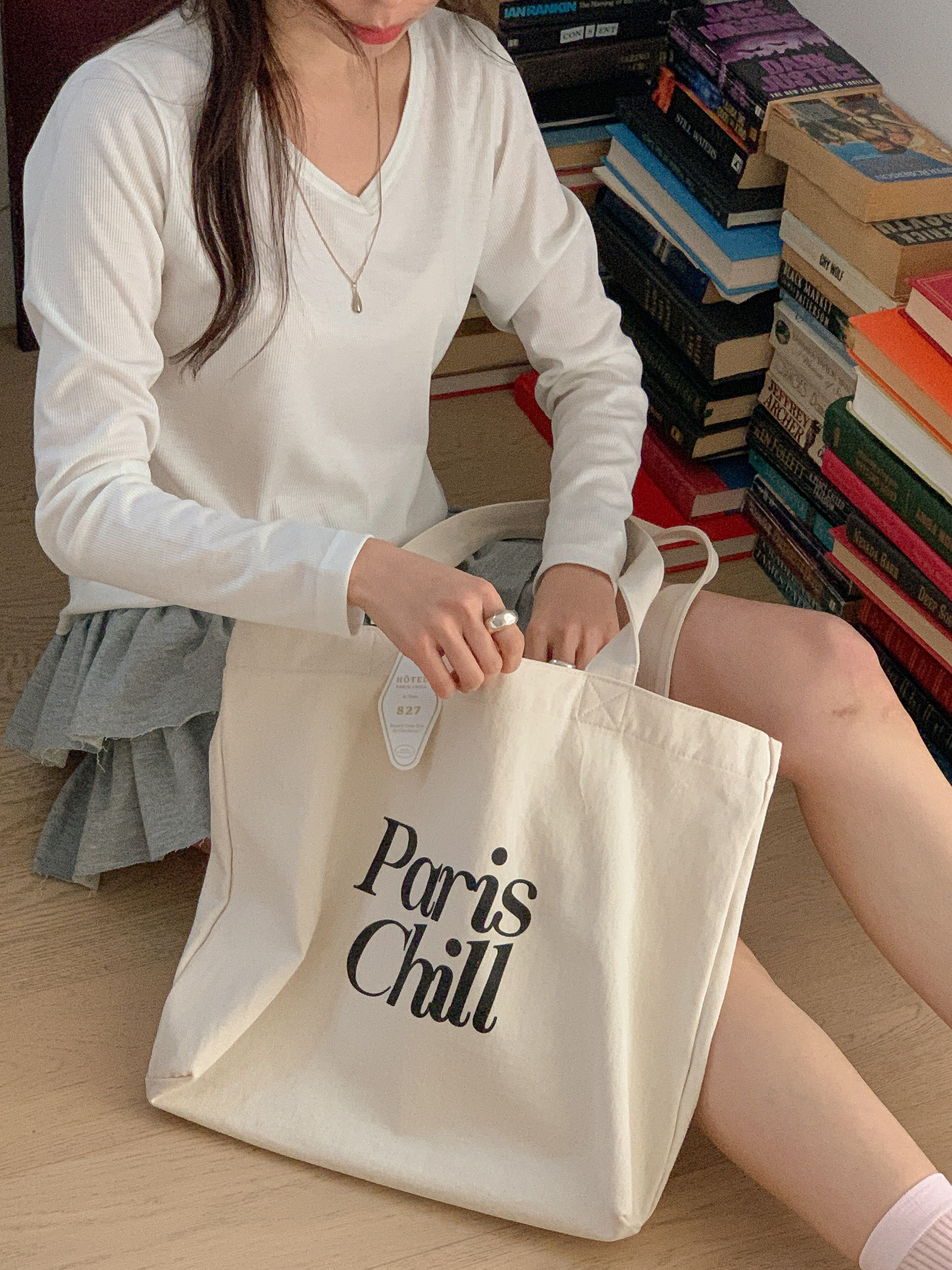 リブVネックルーズ長袖無地Tシャツ | 詳細画像15