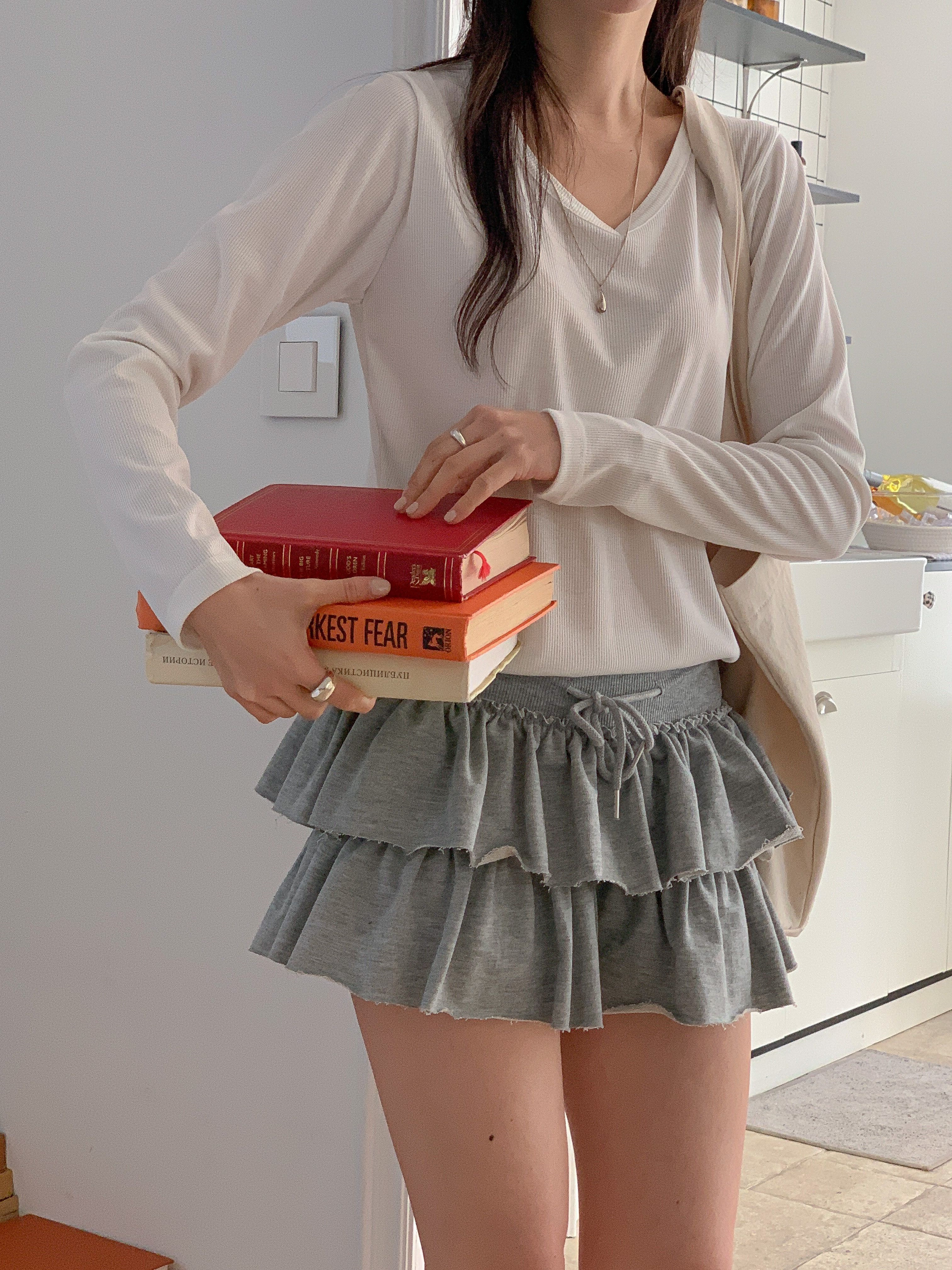 リブVネックルーズ長袖無地Tシャツ | 詳細画像16