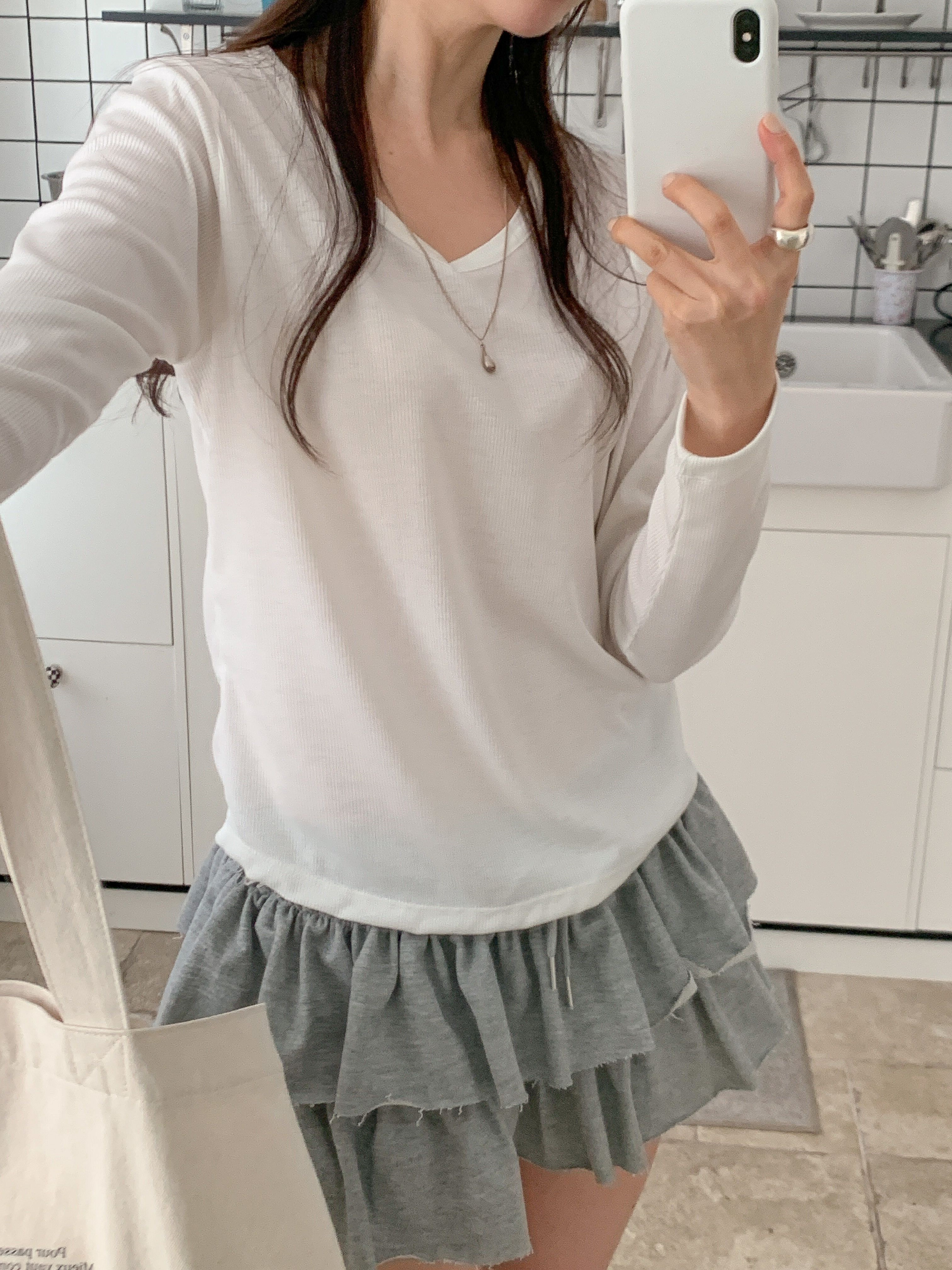 リブVネックルーズ長袖無地Tシャツ | 詳細画像18