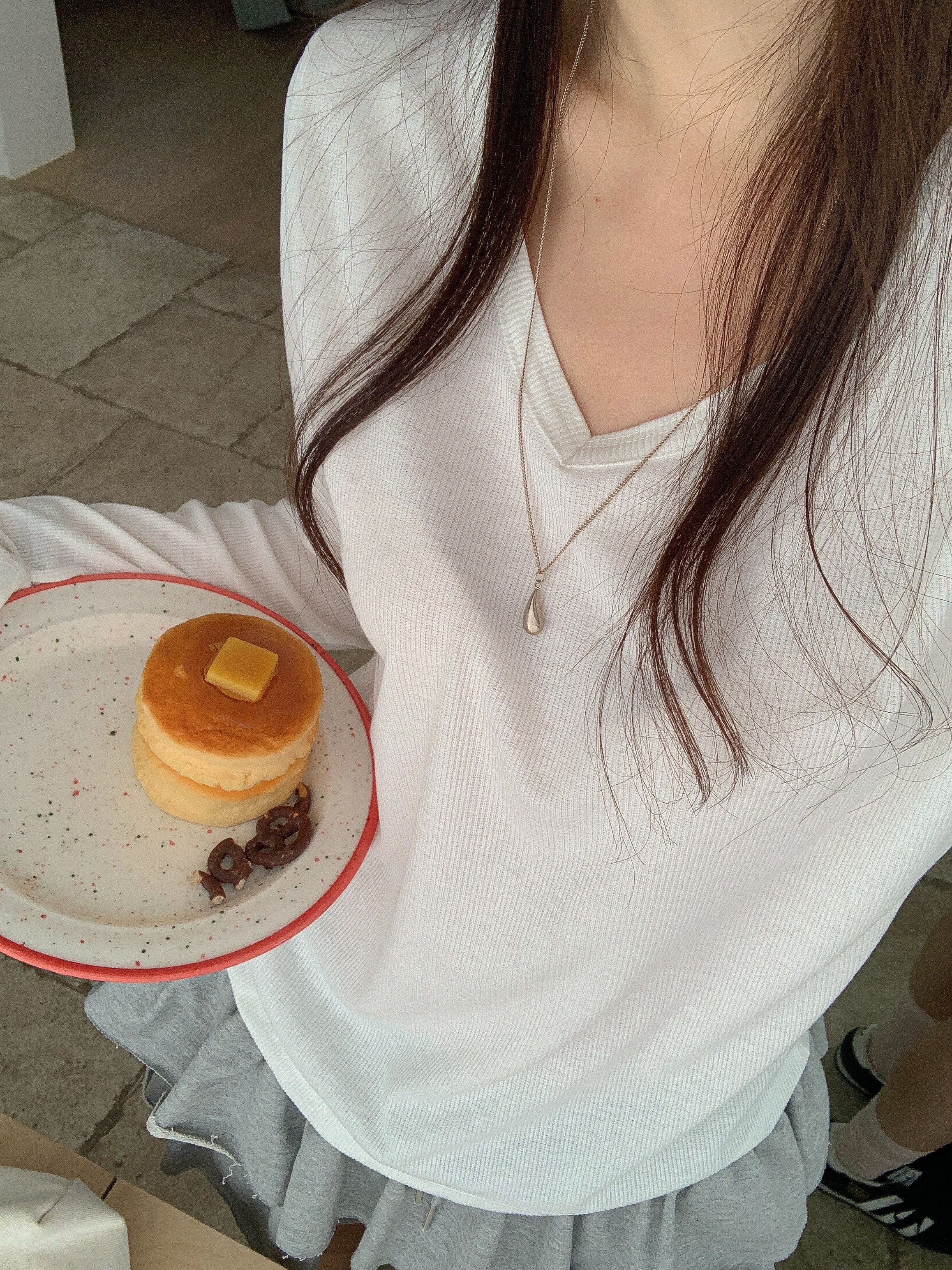 リブVネックルーズ長袖無地Tシャツ | 詳細画像19