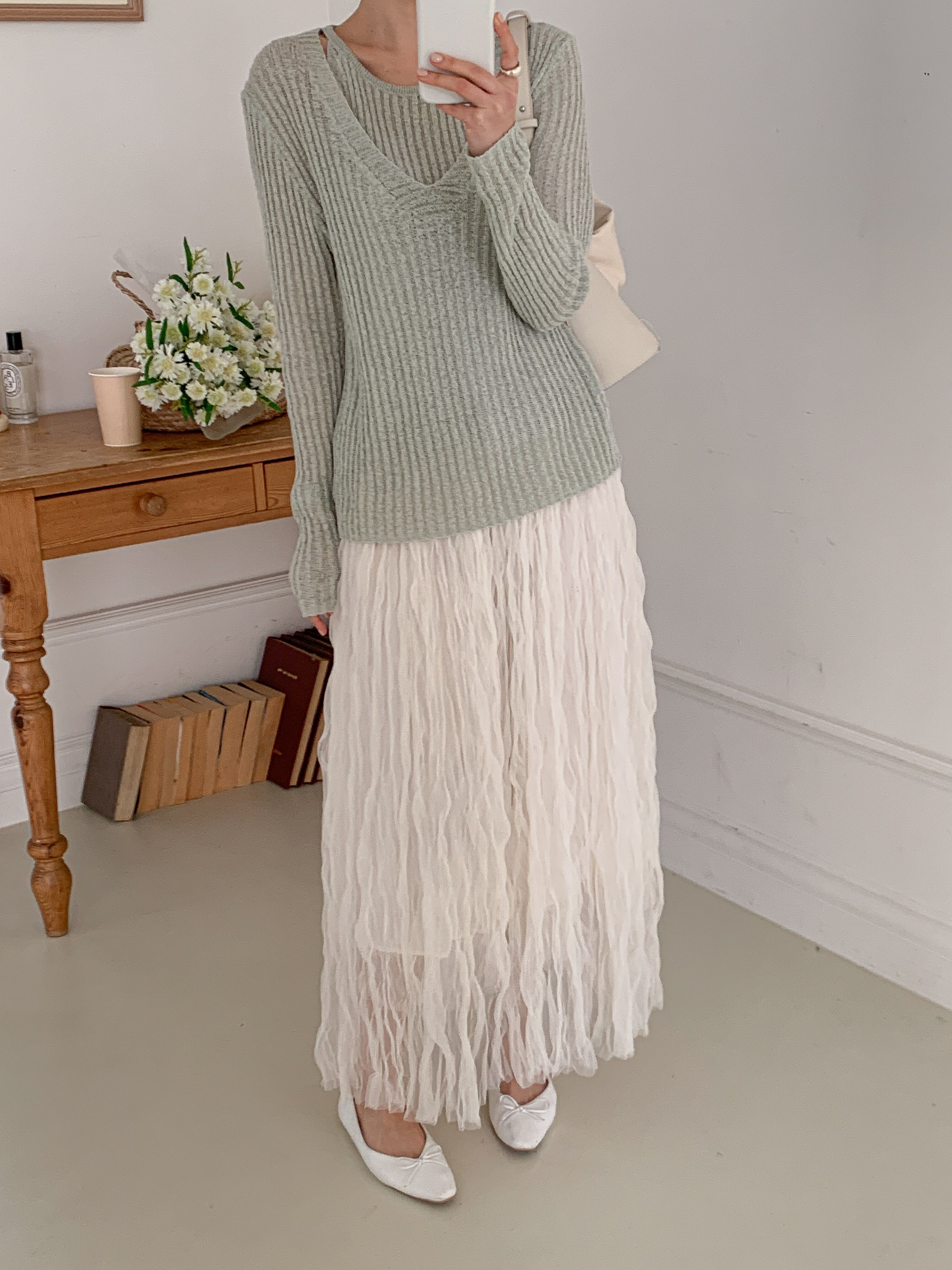 ラウンドネックルーズ長袖ハーフ無地ニット | 詳細画像3