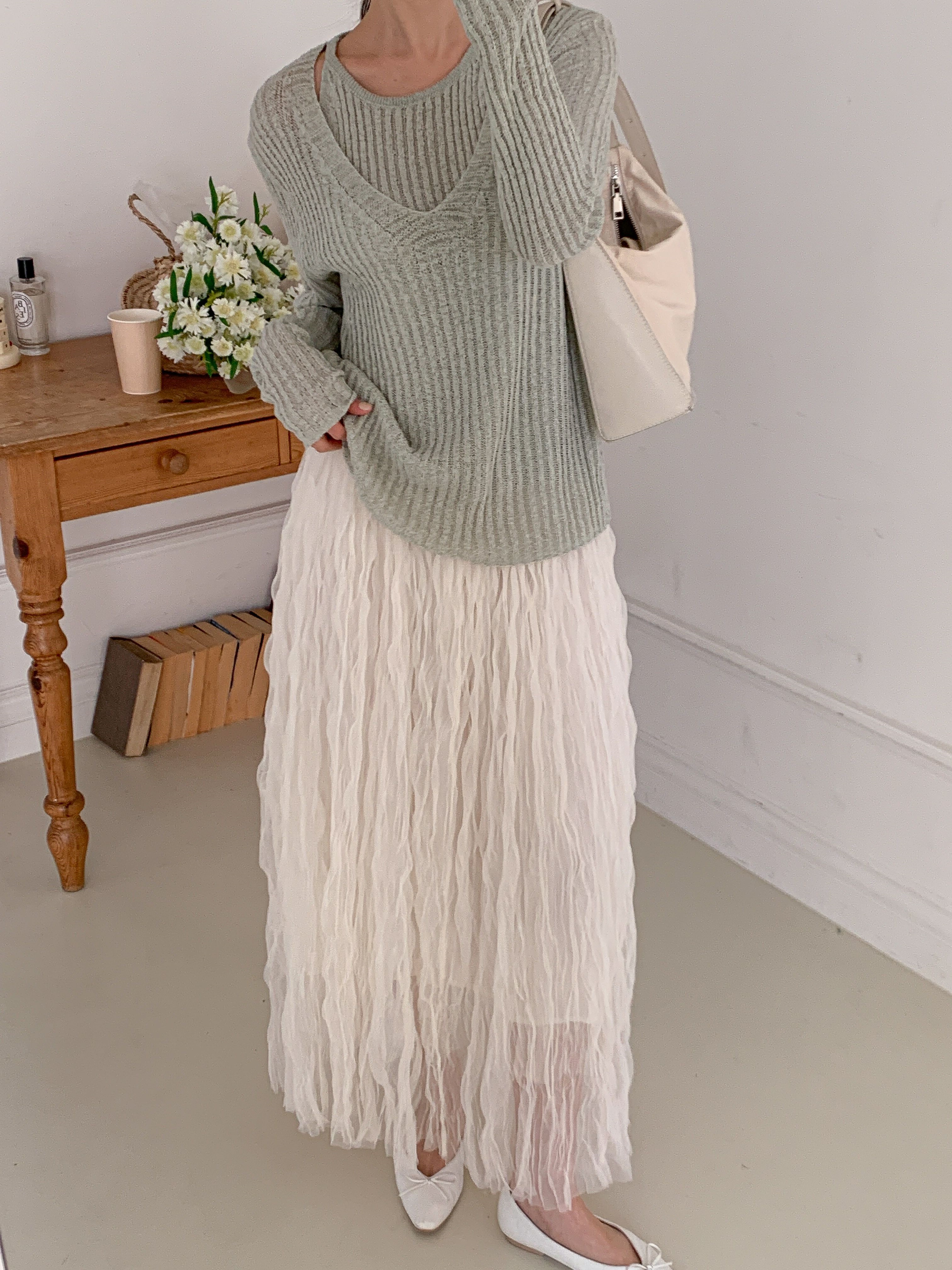 ラウンドネックルーズ長袖ハーフ無地ニット | 詳細画像4