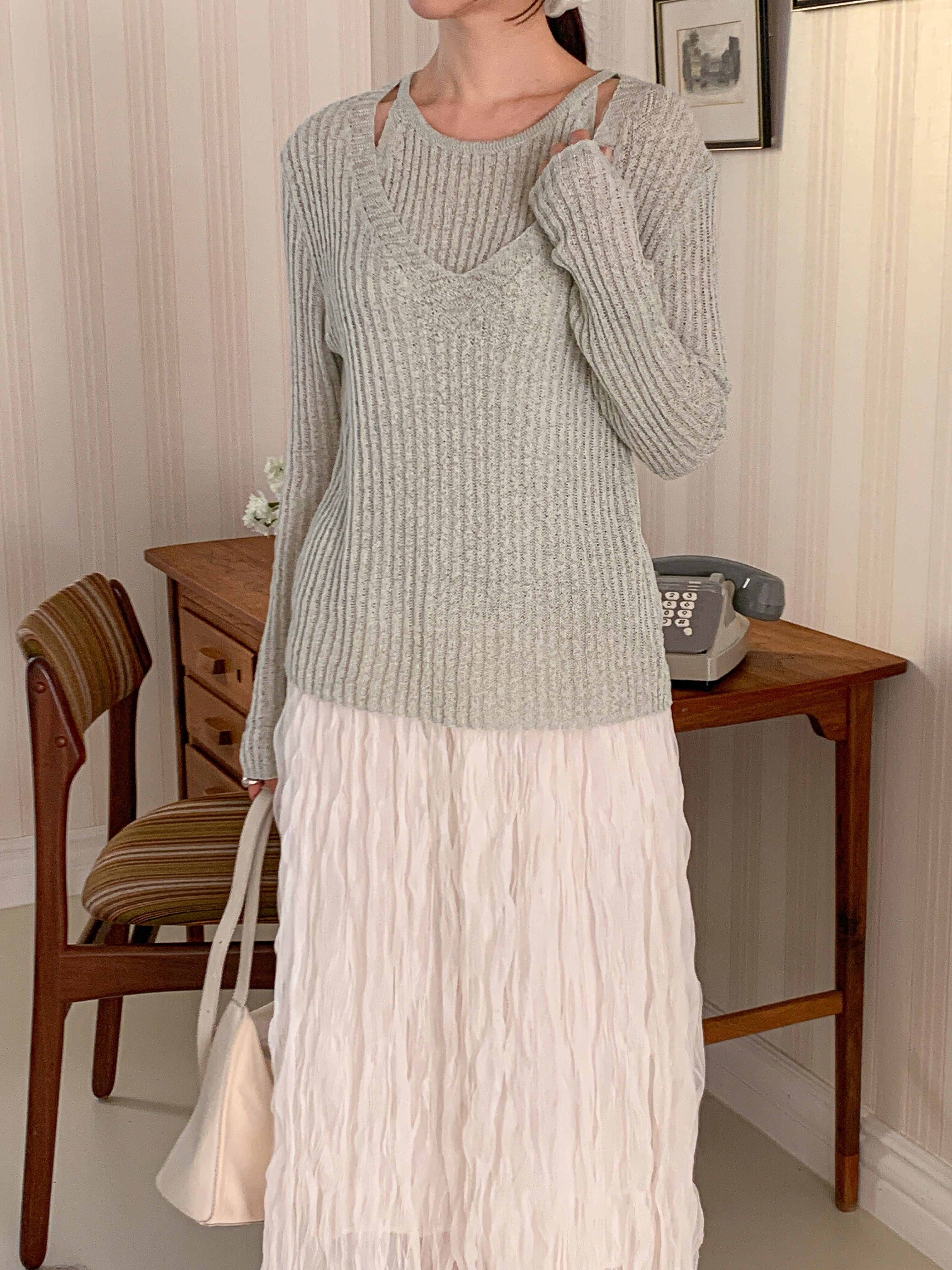 ラウンドネックルーズ長袖ハーフ無地ニット | 詳細画像6