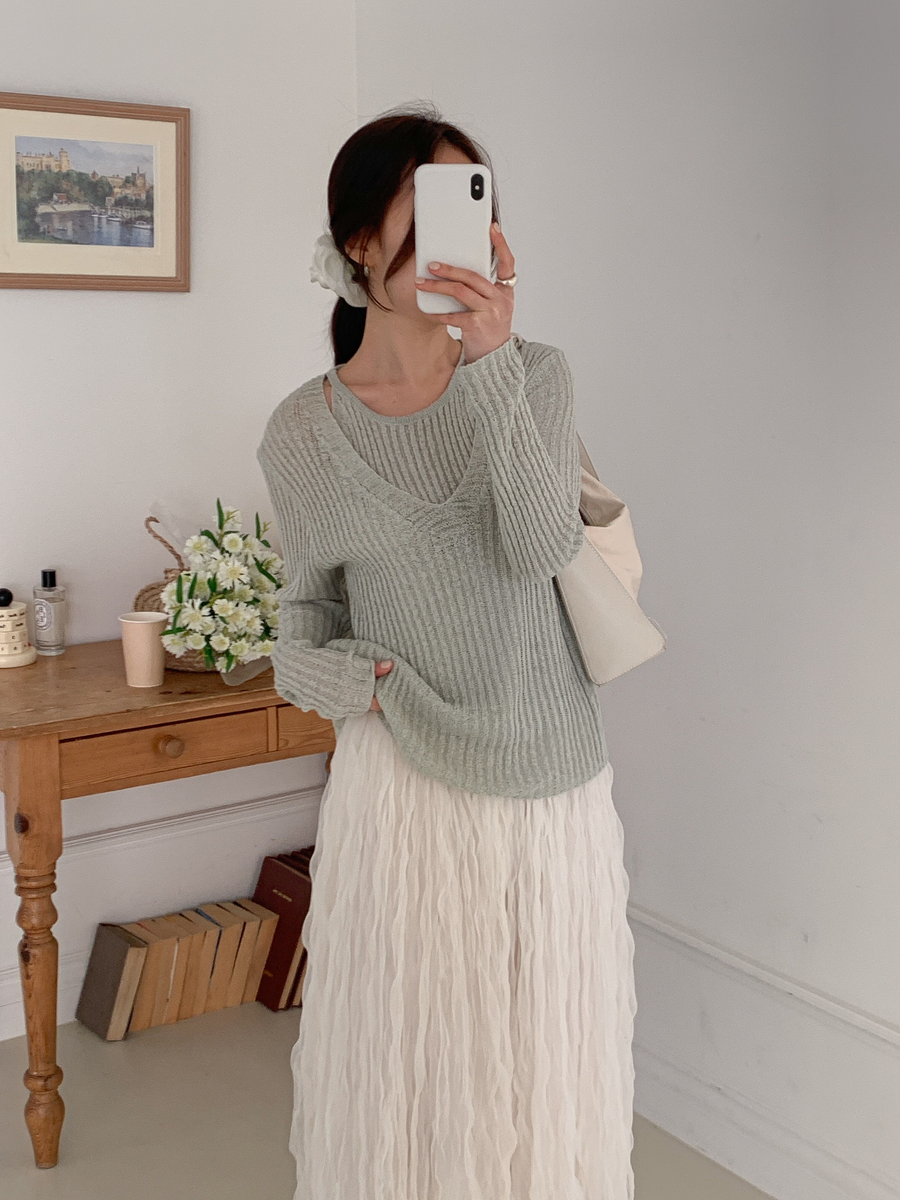 ラウンドネックルーズ長袖ハーフ無地ニット | 詳細画像10