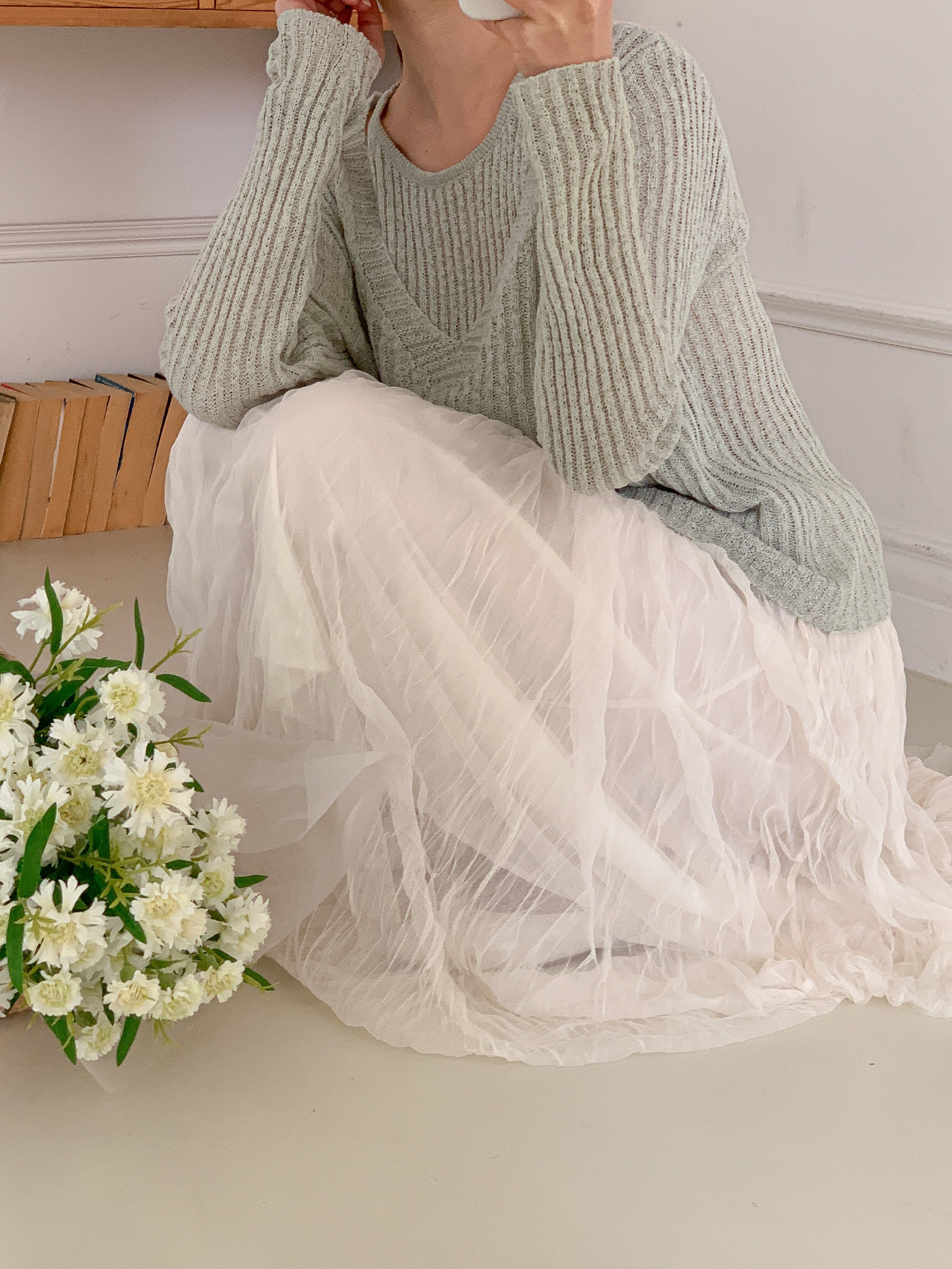 ラウンドネックルーズ長袖ハーフ無地ニット | 詳細画像11