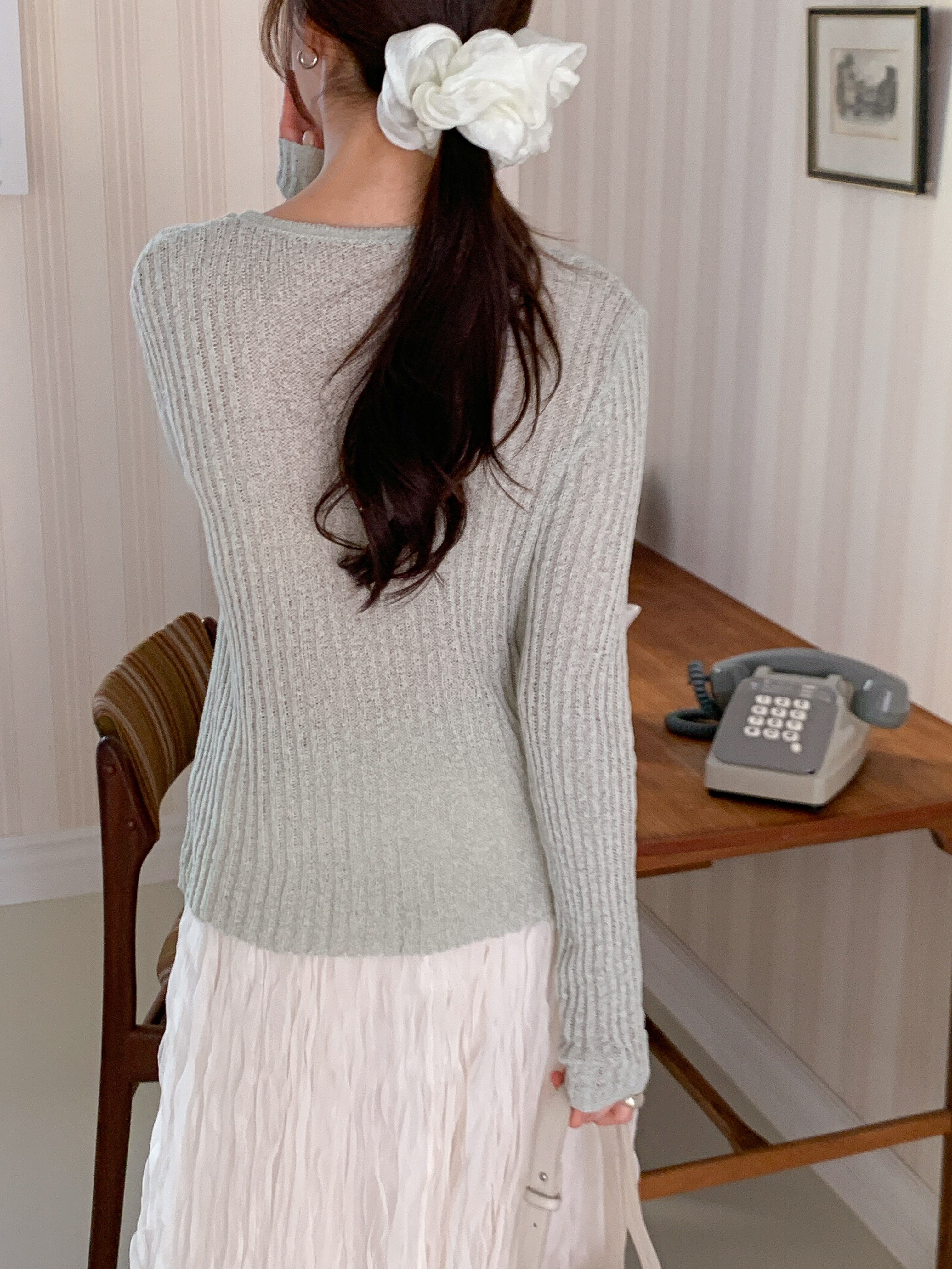 ラウンドネックルーズ長袖ハーフ無地ニット | 詳細画像15