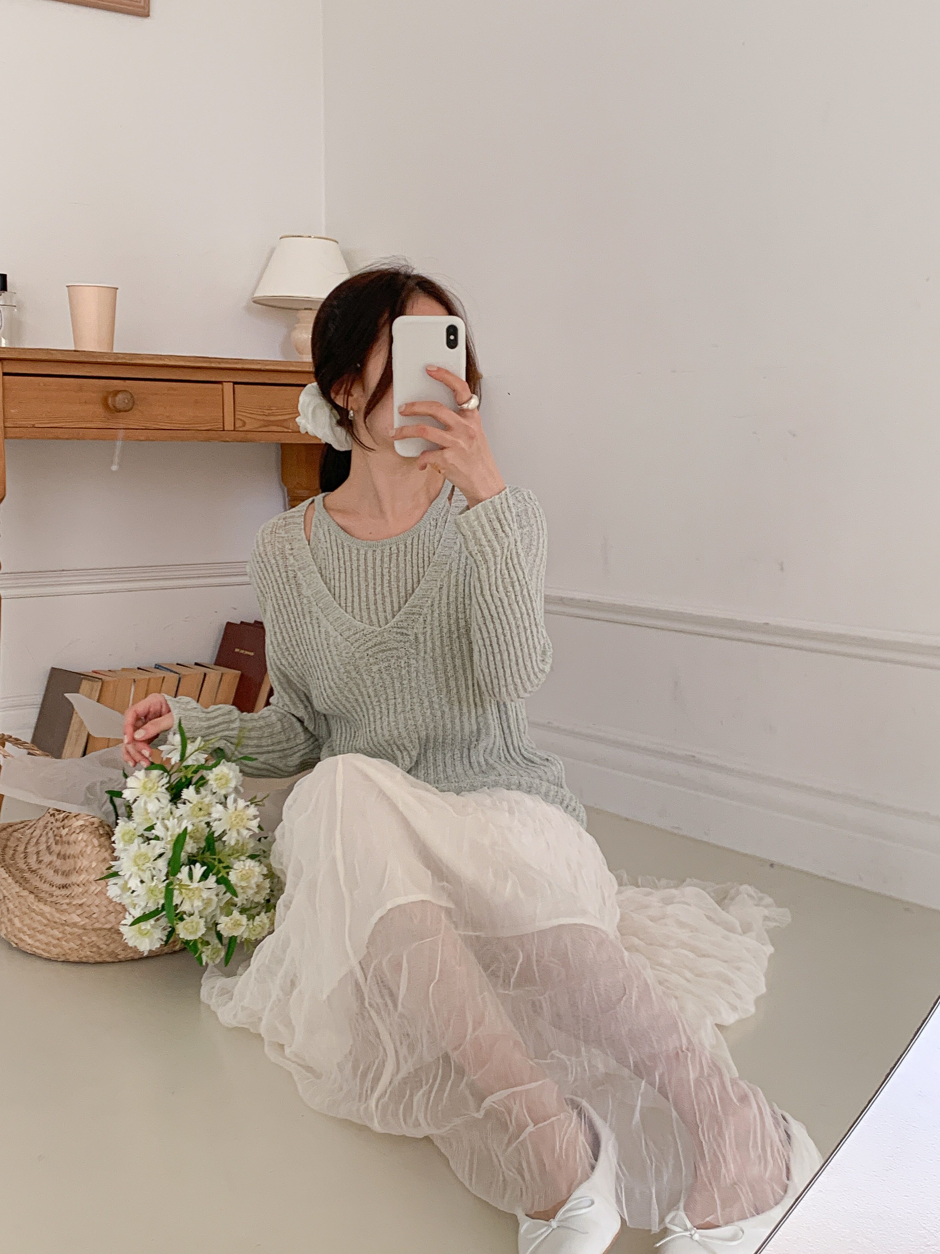 ラウンドネックルーズ長袖ハーフ無地ニット | 詳細画像16