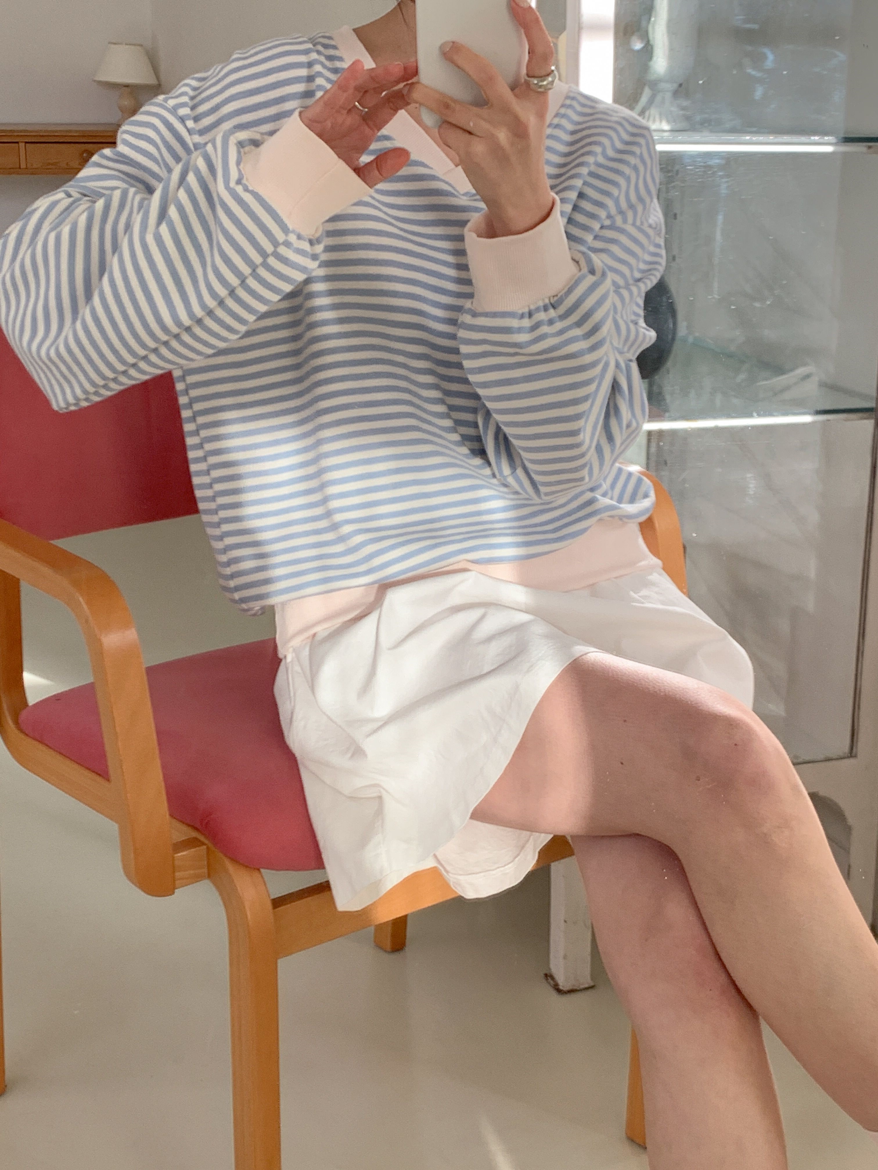 Vネックウェーブルーズ長袖ボーダースウェット | 詳細画像3