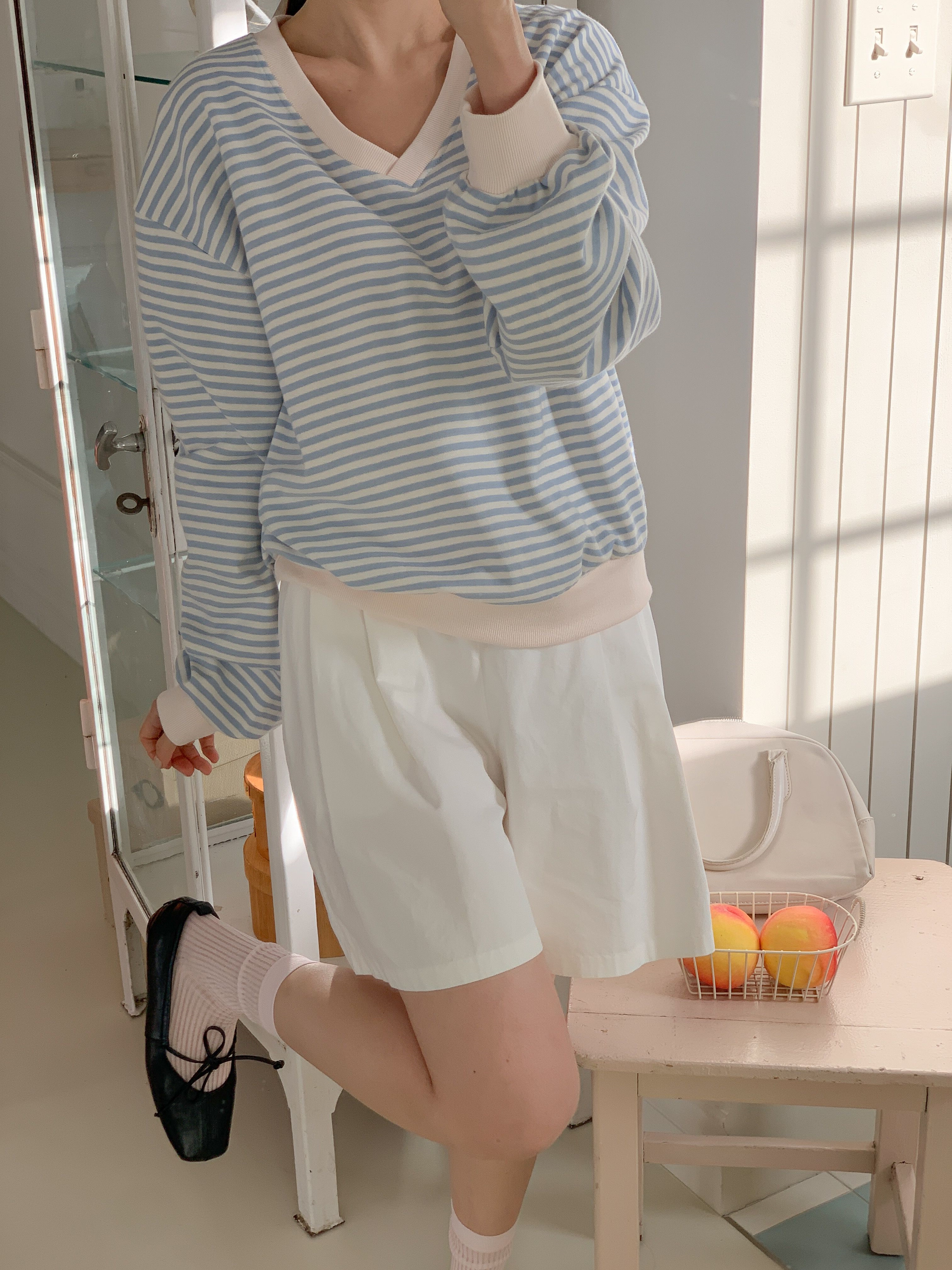 Vネックウェーブルーズ長袖ボーダースウェット | 詳細画像5