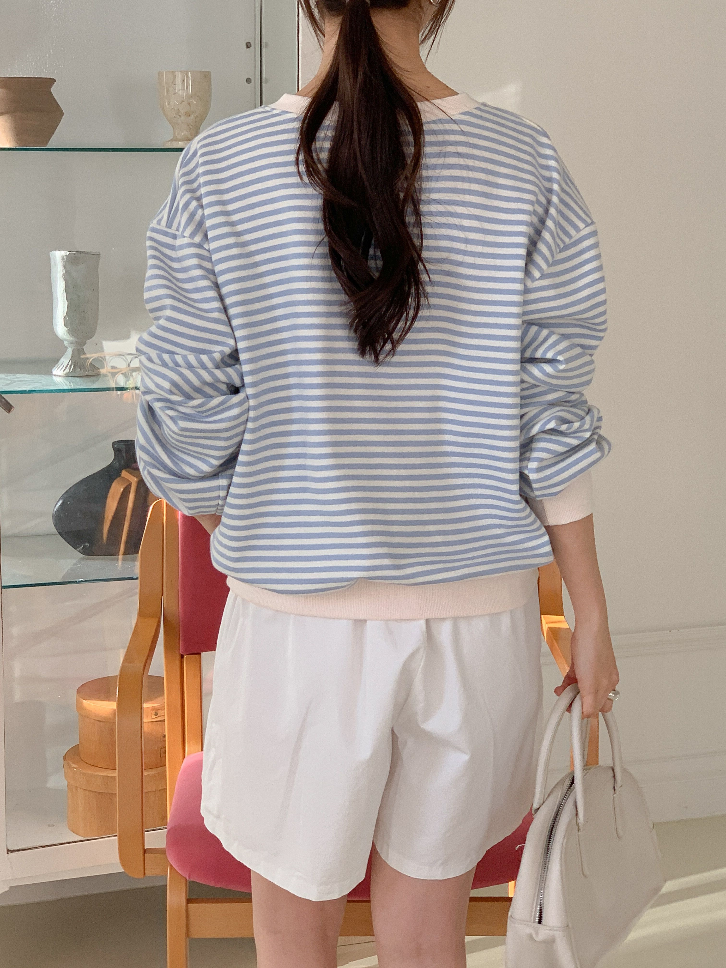 Vネックウェーブルーズ長袖ボーダースウェット | 詳細画像7