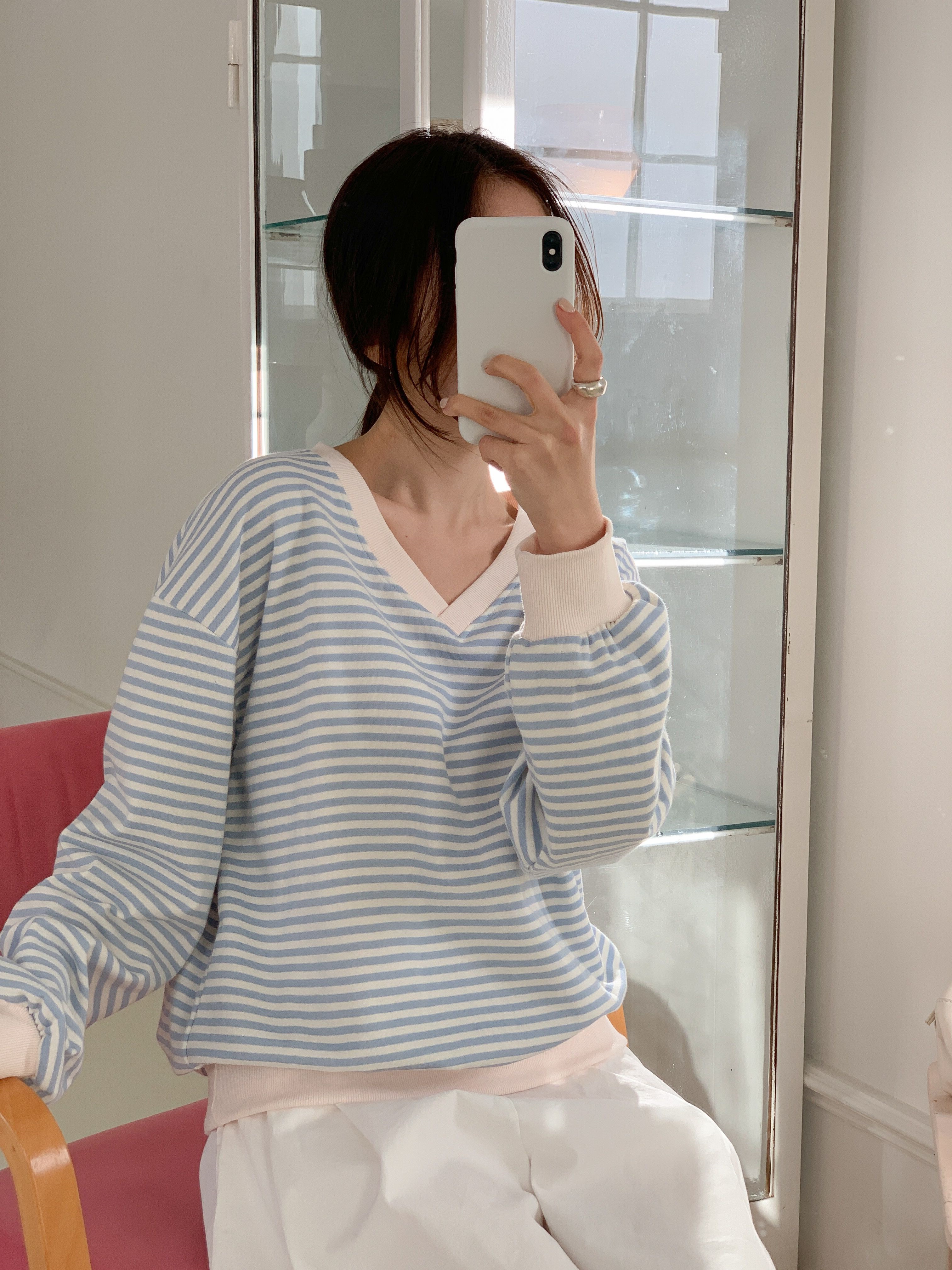 Vネックウェーブルーズ長袖ボーダースウェット | 詳細画像12