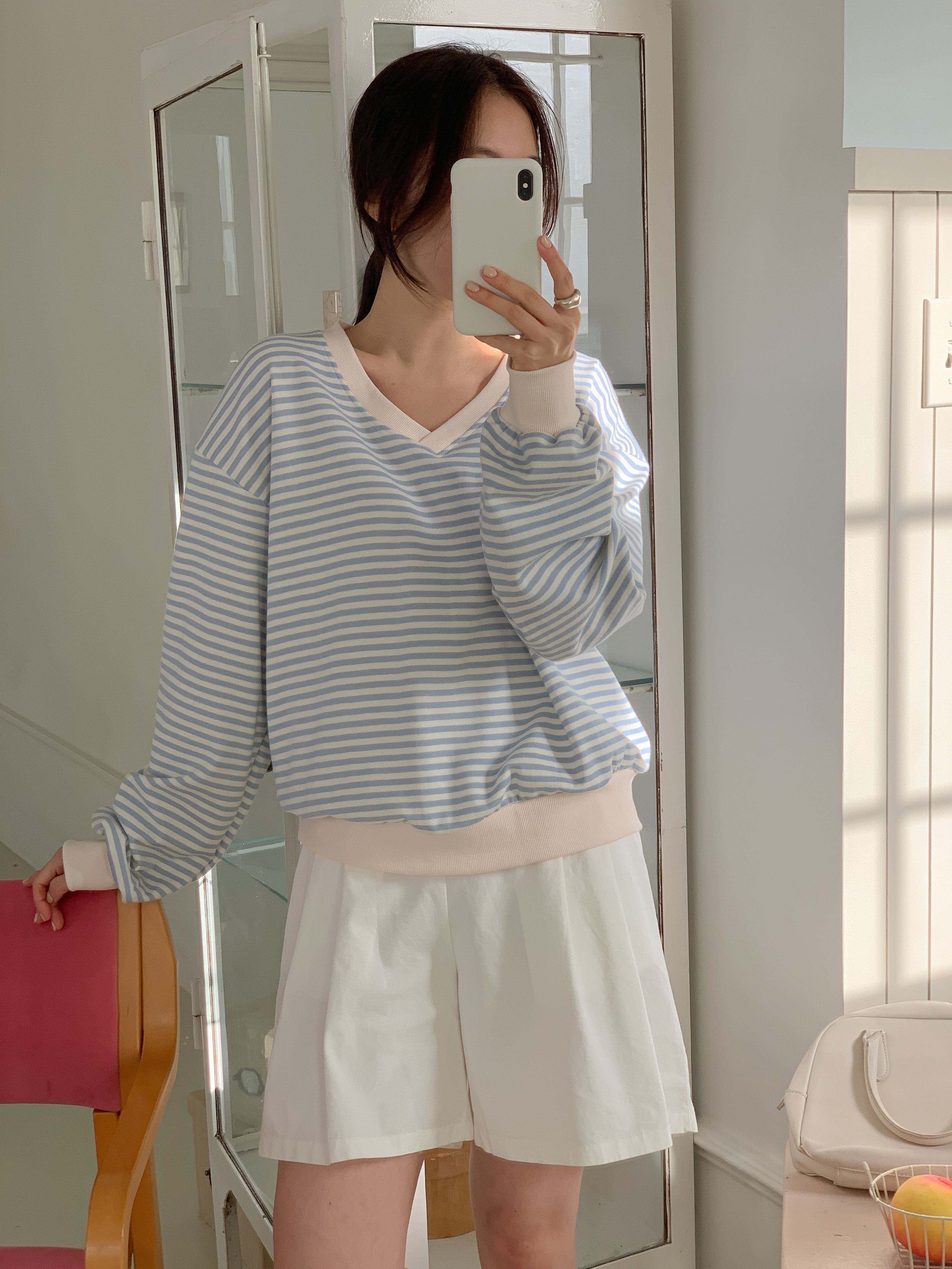 Vネックウェーブルーズ長袖ボーダースウェット | 詳細画像13