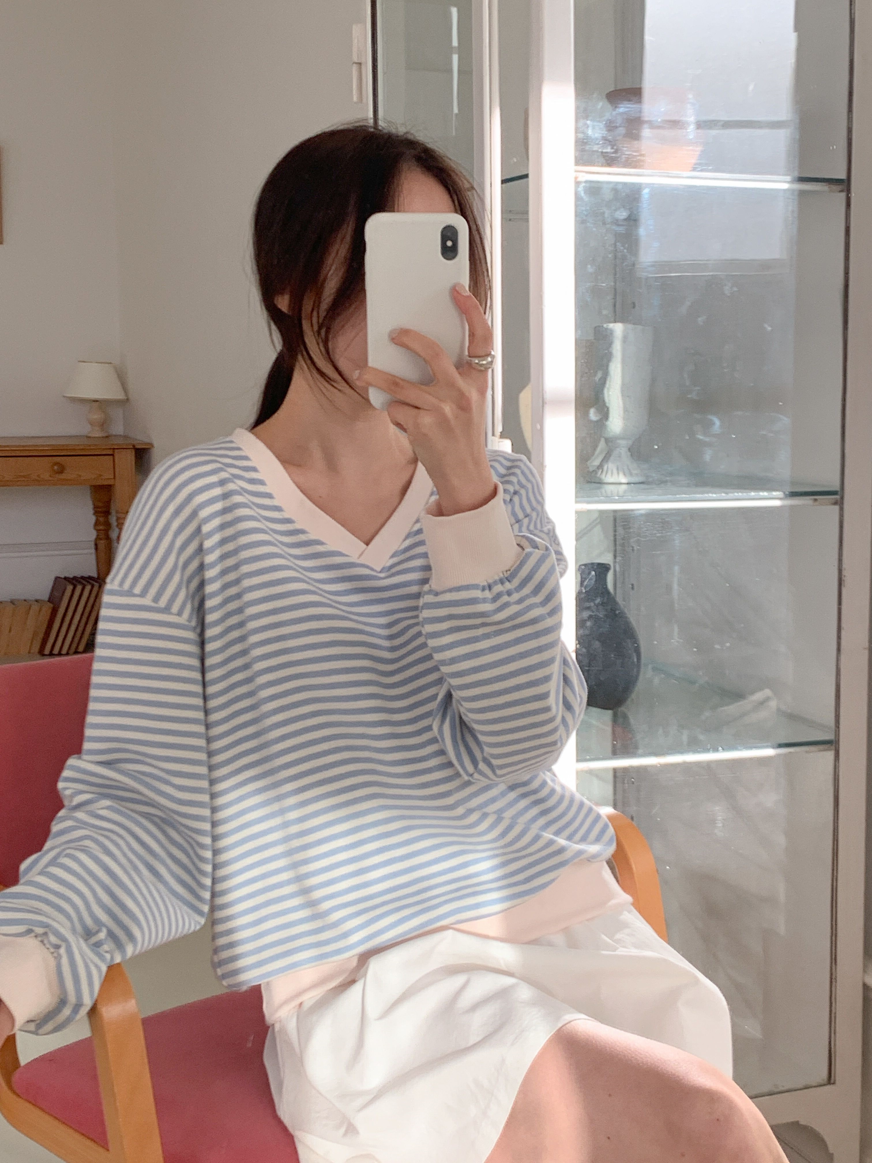 Vネックウェーブルーズ長袖ボーダースウェット | 詳細画像14