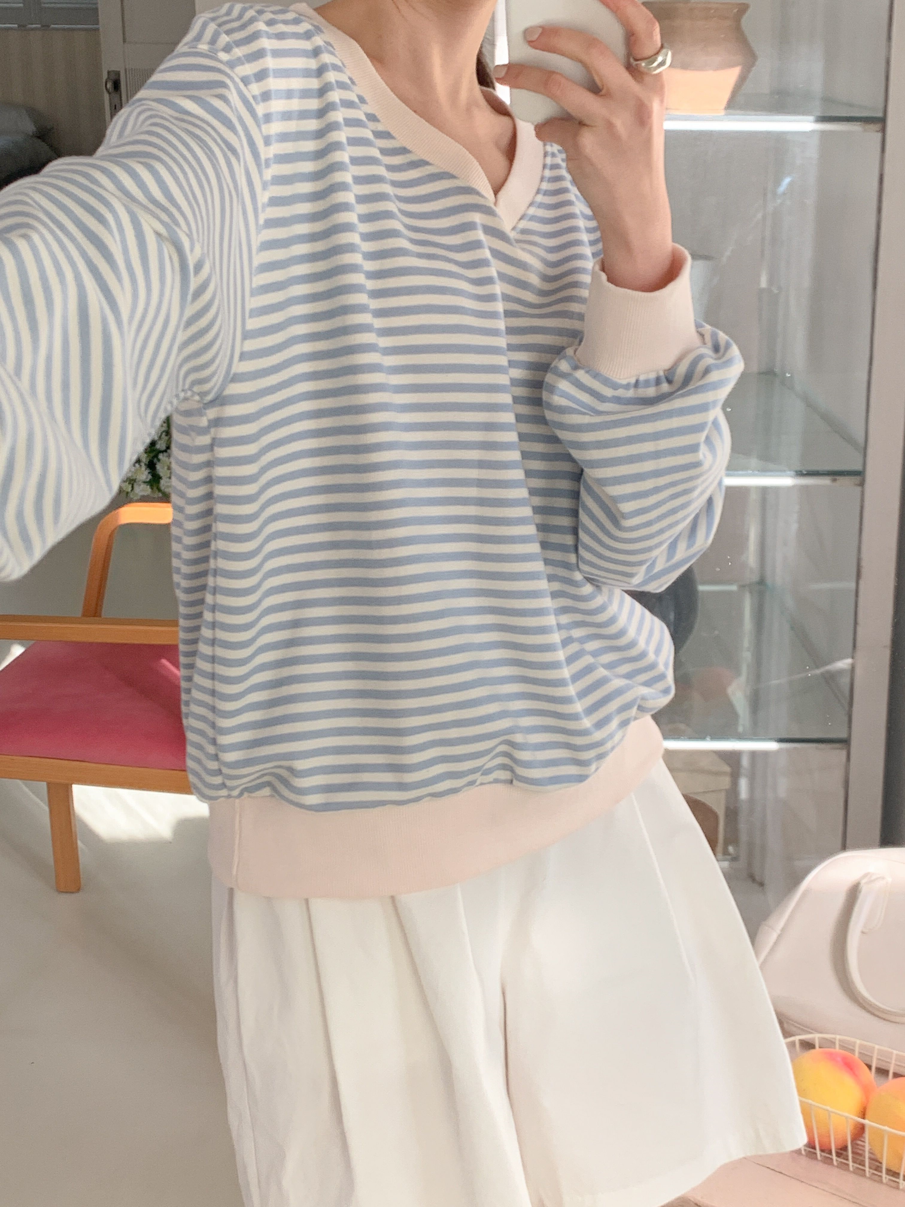 Vネックウェーブルーズ長袖ボーダースウェット | 詳細画像15