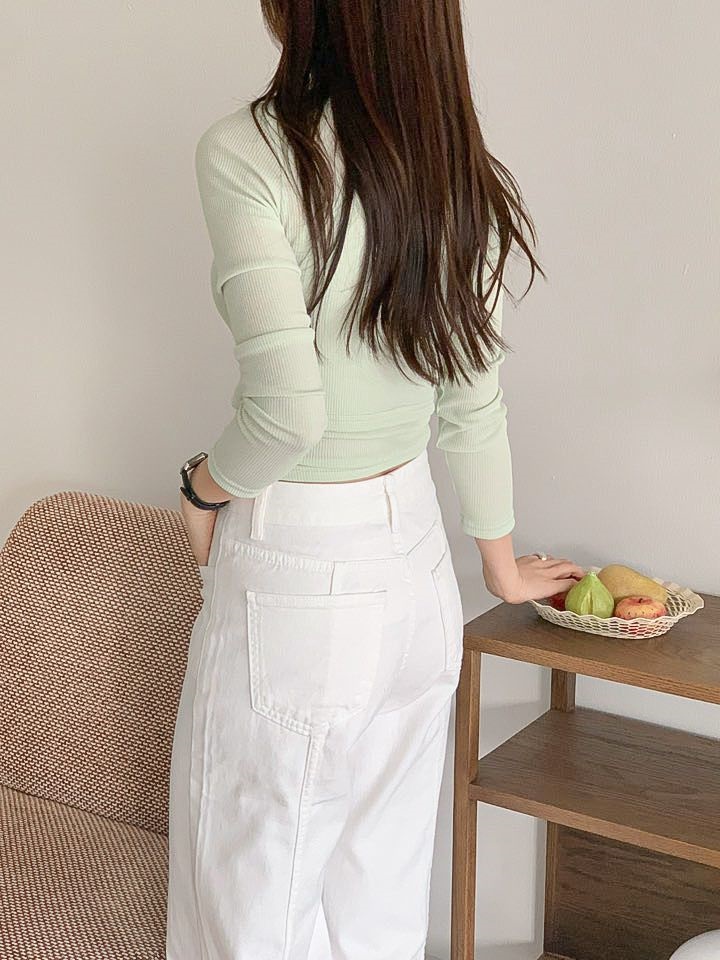 リブVネッククロップドスリム長袖無地Tシャツキャミソールアンサンブル | 詳細画像18