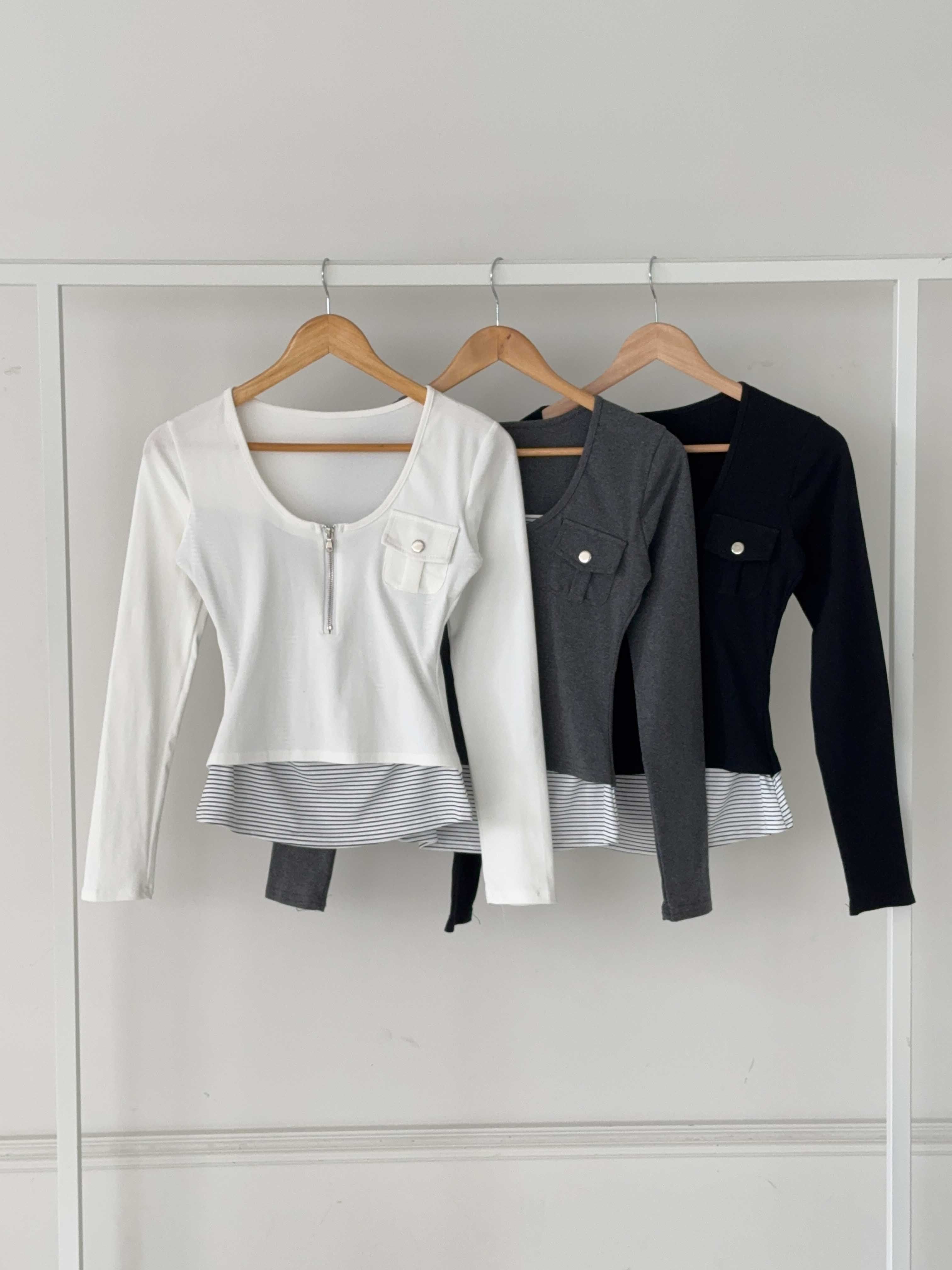 Uネックハーフジップスリムレイヤード風長袖ワンポケットスナップボタン無地Tシャツ | 詳細画像21