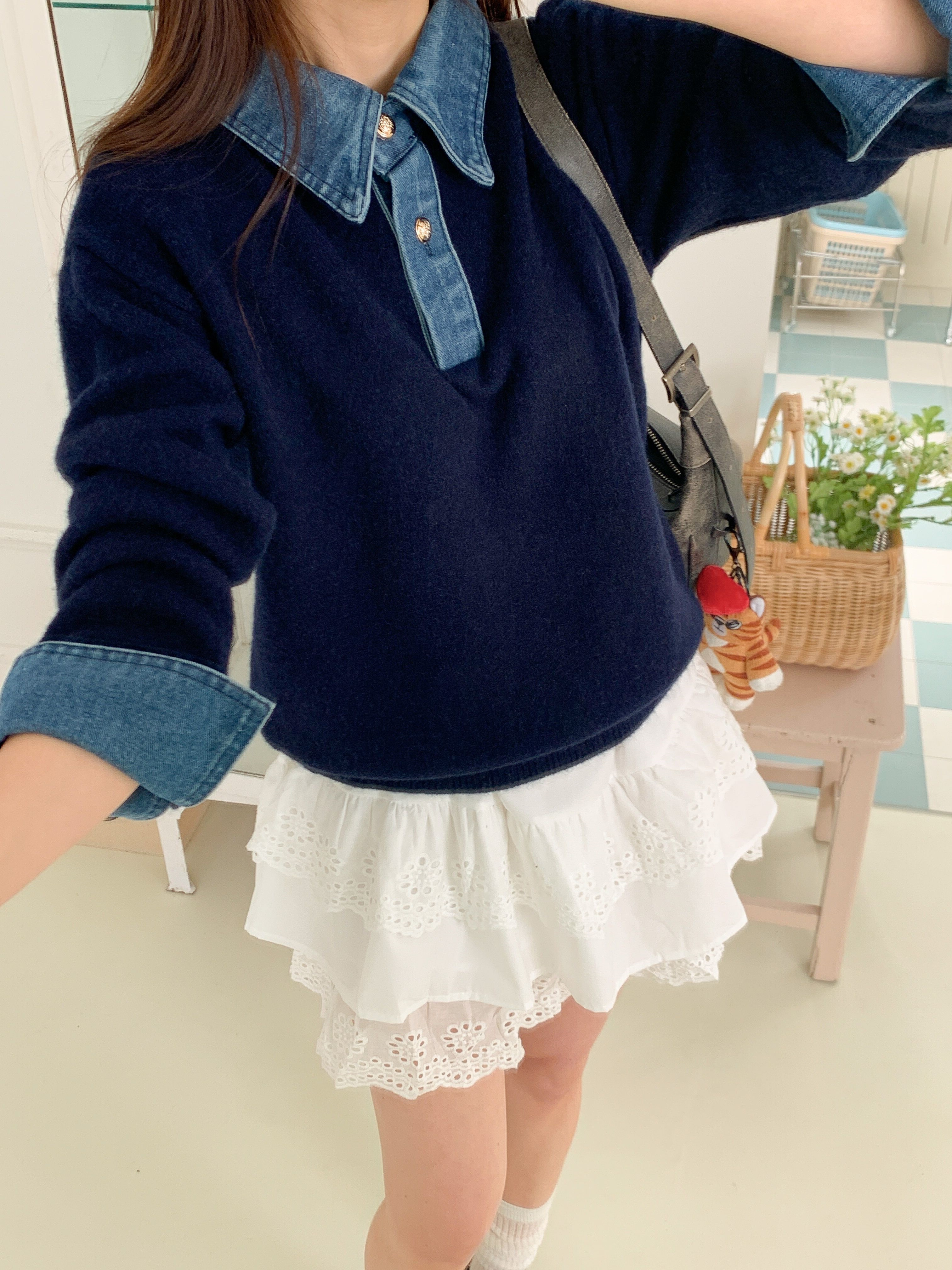 コンビカラーハーフボタンルーズ長袖ニット | 詳細画像2