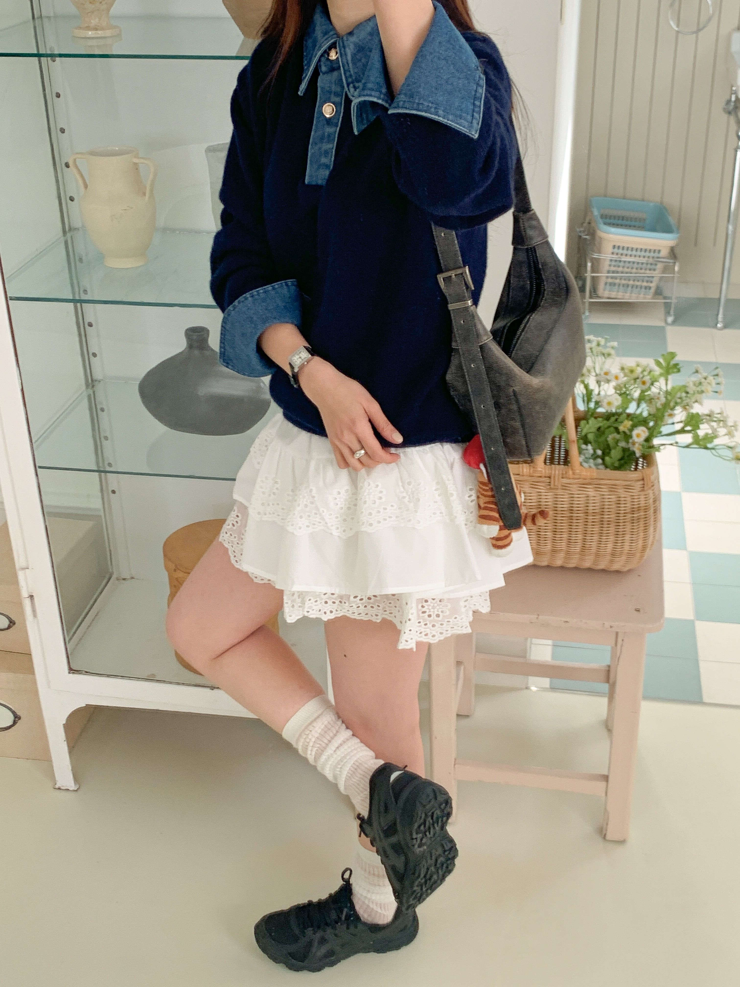 コンビカラーハーフボタンルーズ長袖ニット | 詳細画像5