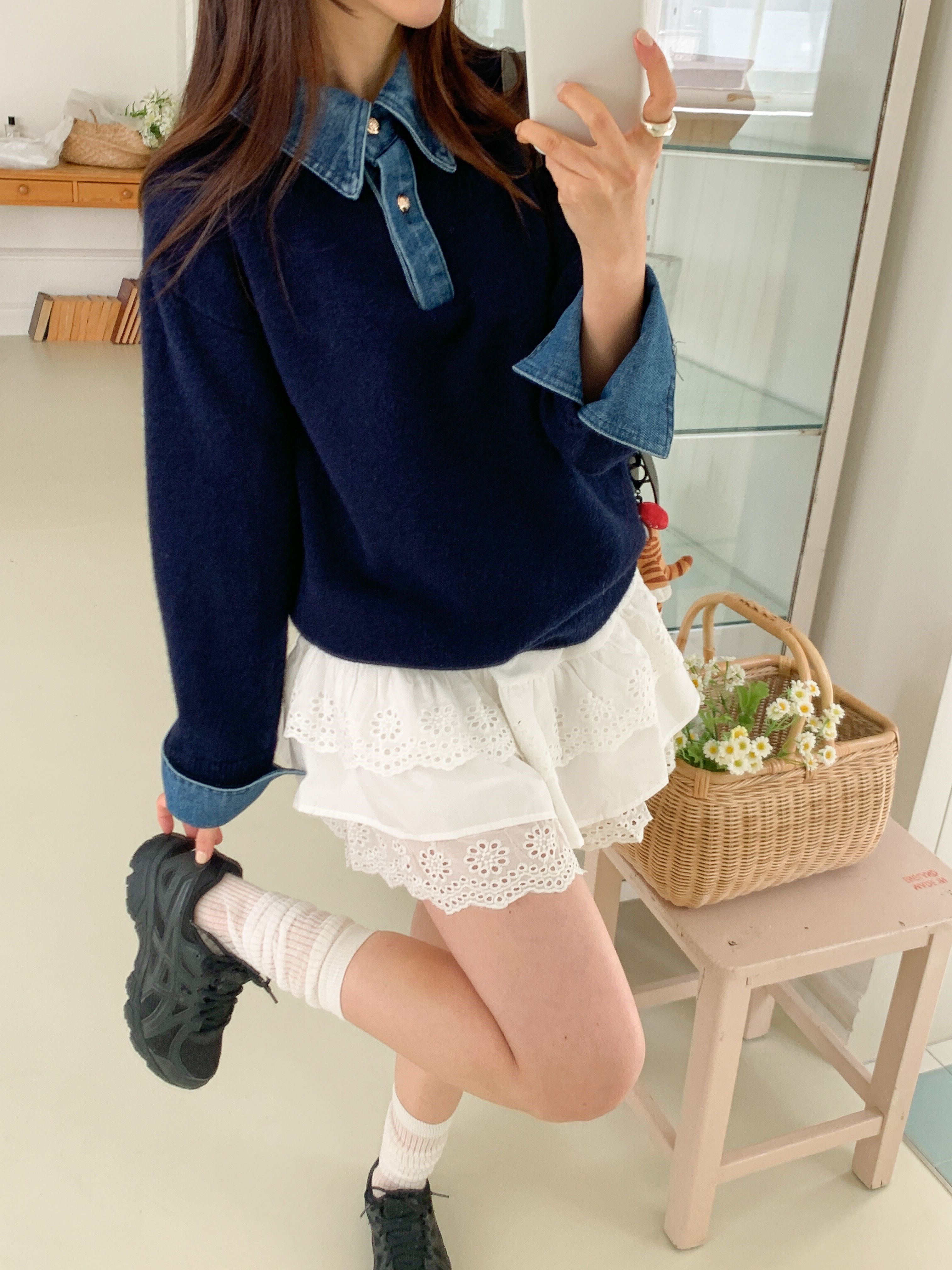 コンビカラーハーフボタンルーズ長袖ニット | 詳細画像6