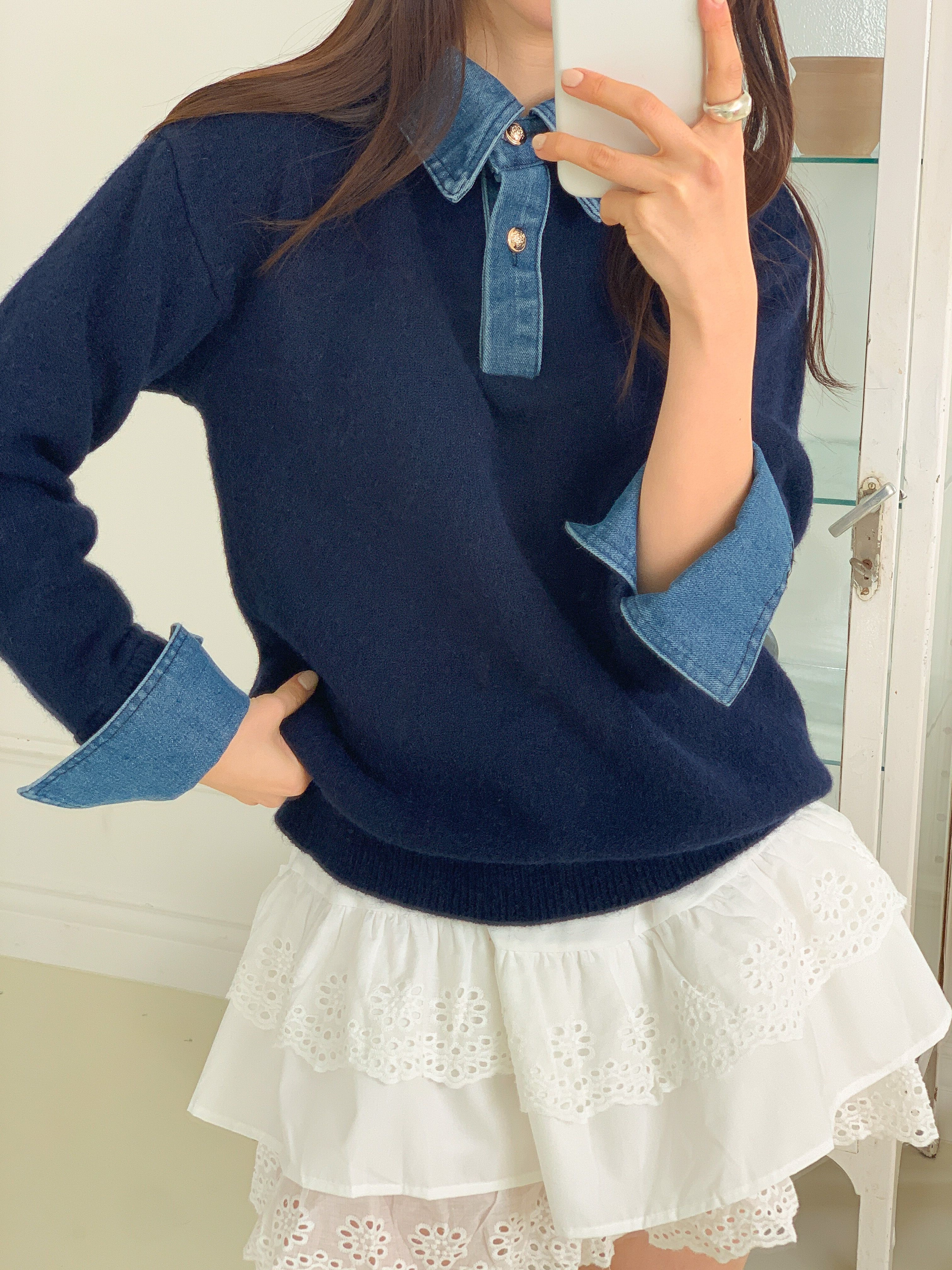 コンビカラーハーフボタンルーズ長袖ニット | 詳細画像7