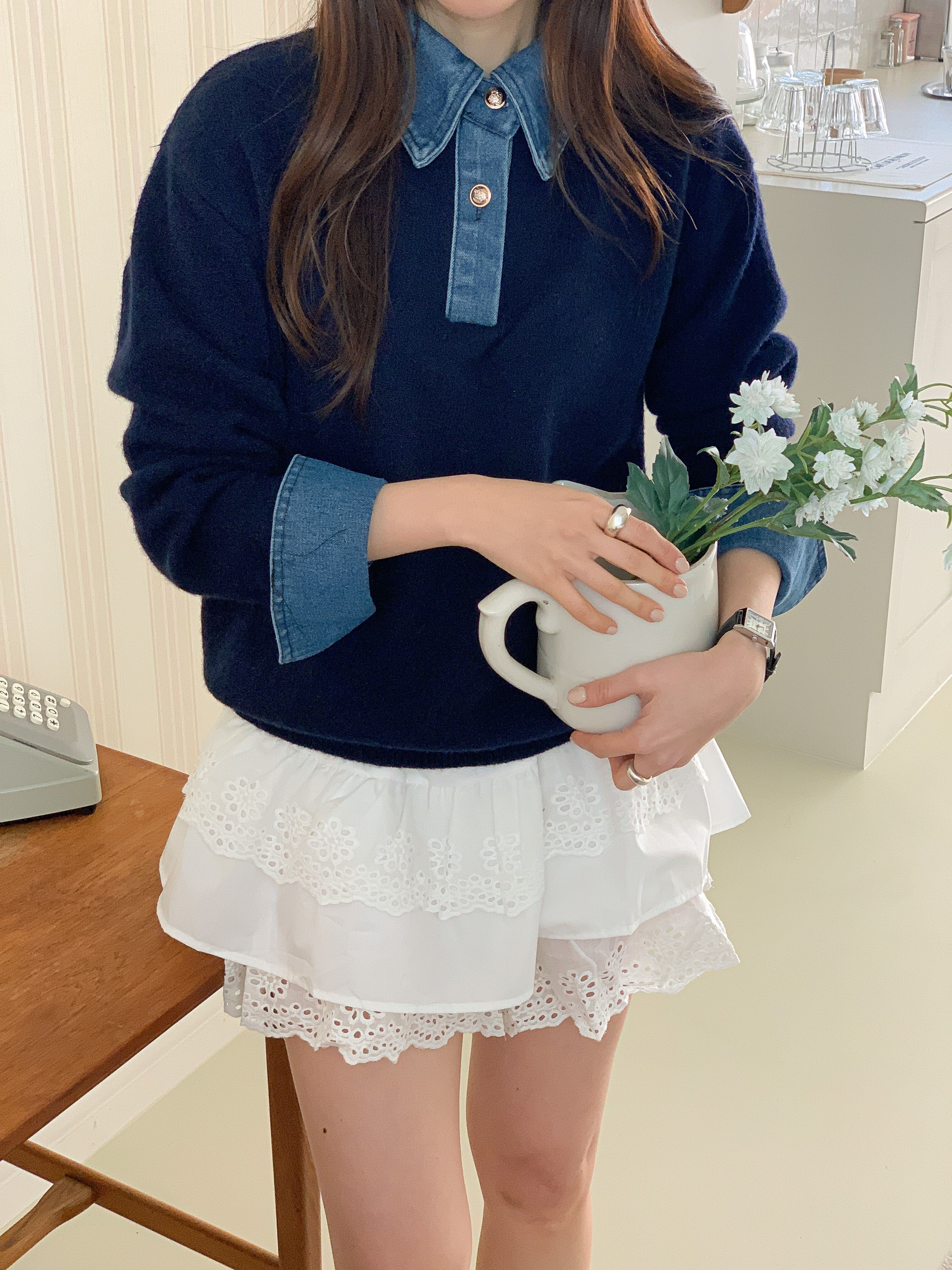 コンビカラーハーフボタンルーズ長袖ニット | 詳細画像8