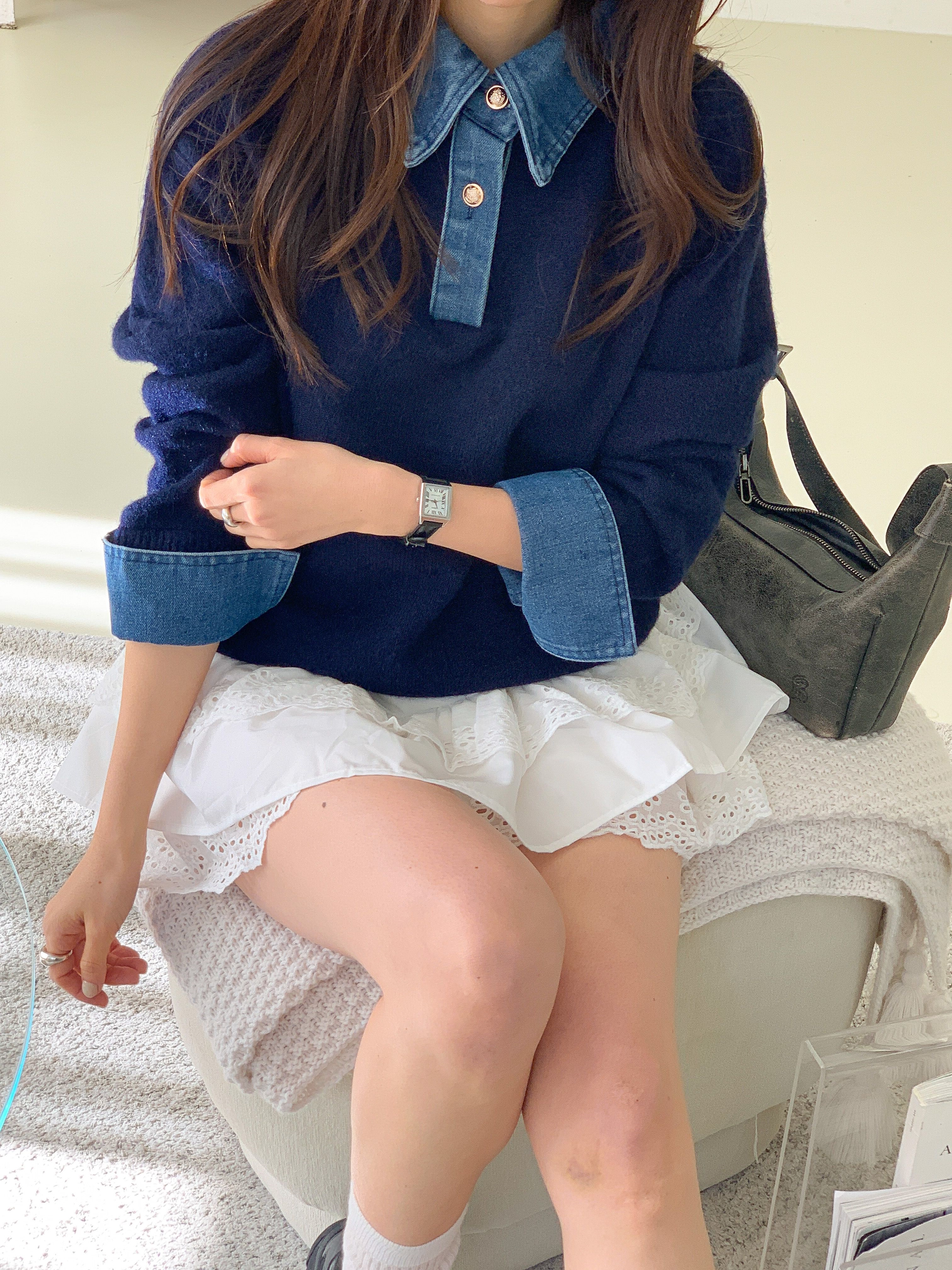 コンビカラーハーフボタンルーズ長袖ニット | 詳細画像9