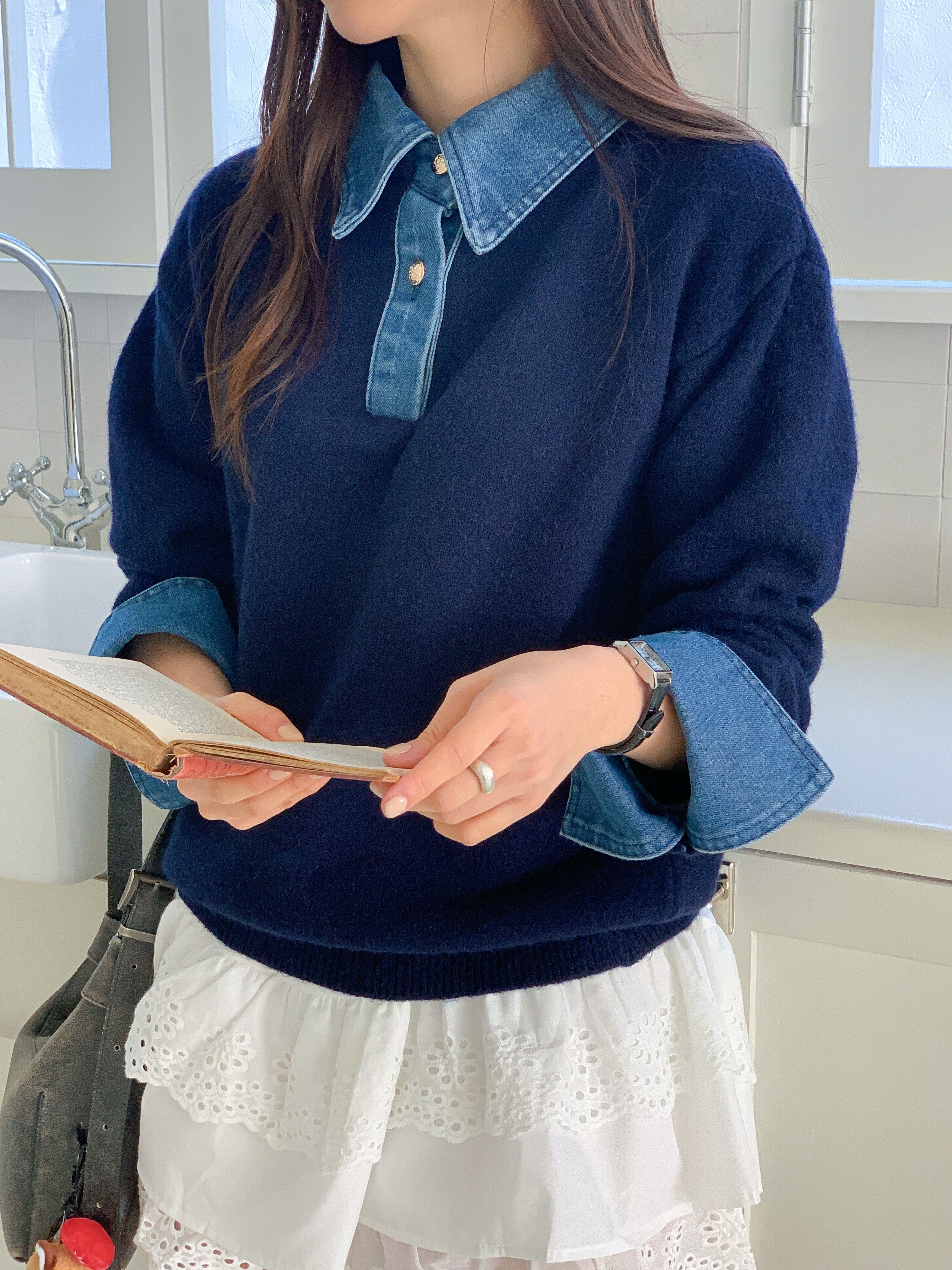 コンビカラーハーフボタンルーズ長袖ニット | 詳細画像12