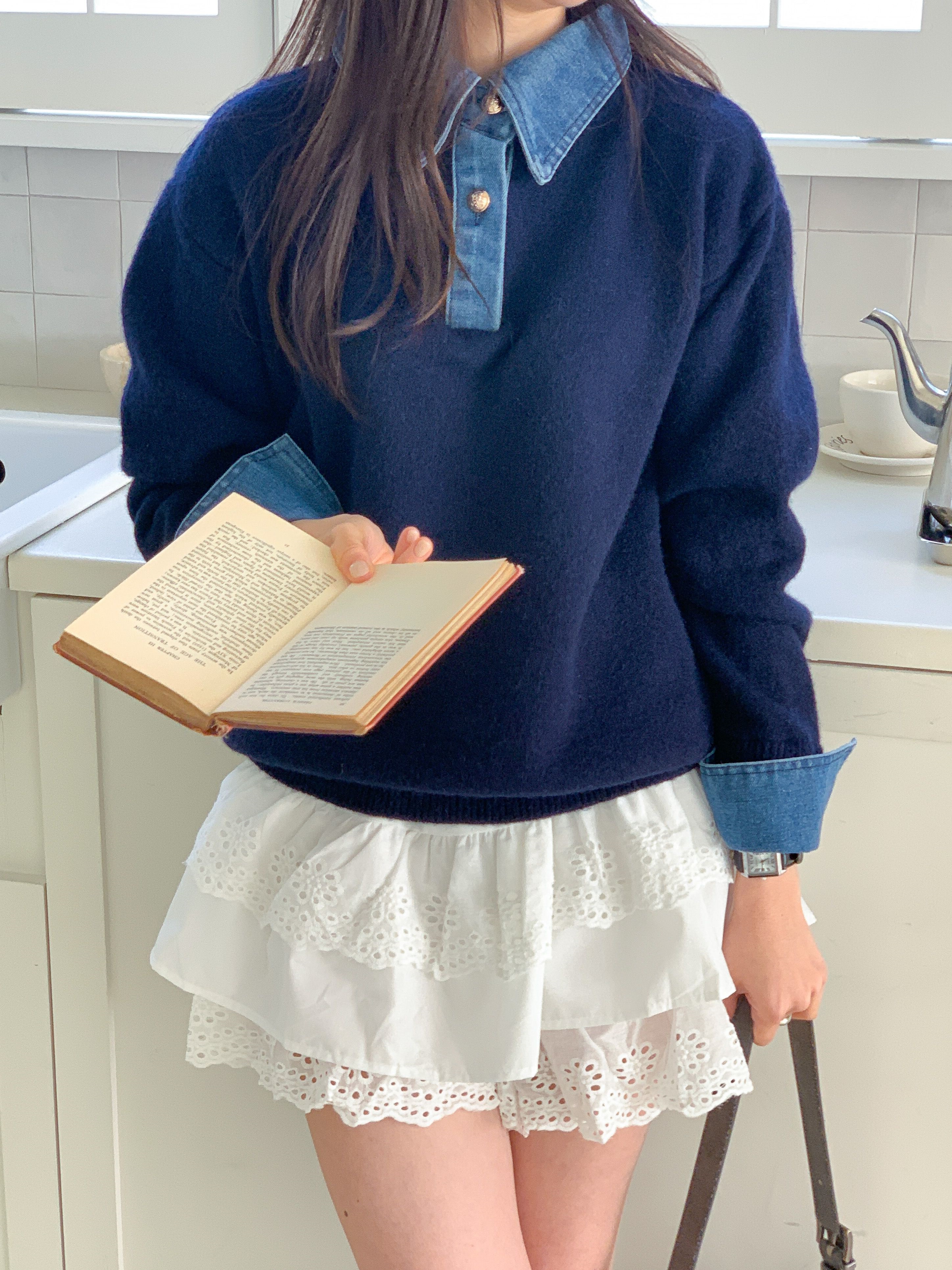 コンビカラーハーフボタンルーズ長袖ニット | 詳細画像14