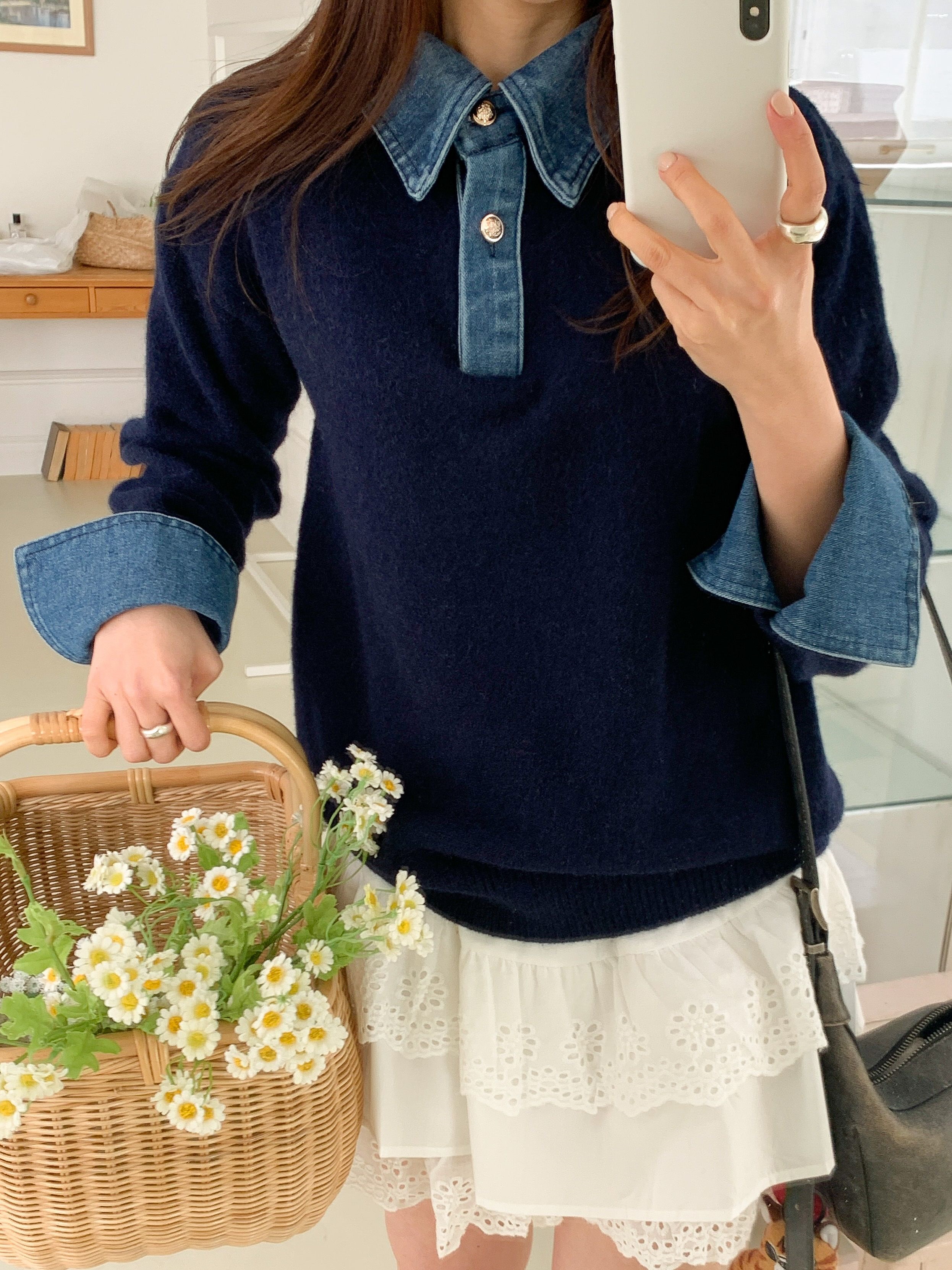 コンビカラーハーフボタンルーズ長袖ニット | 詳細画像16