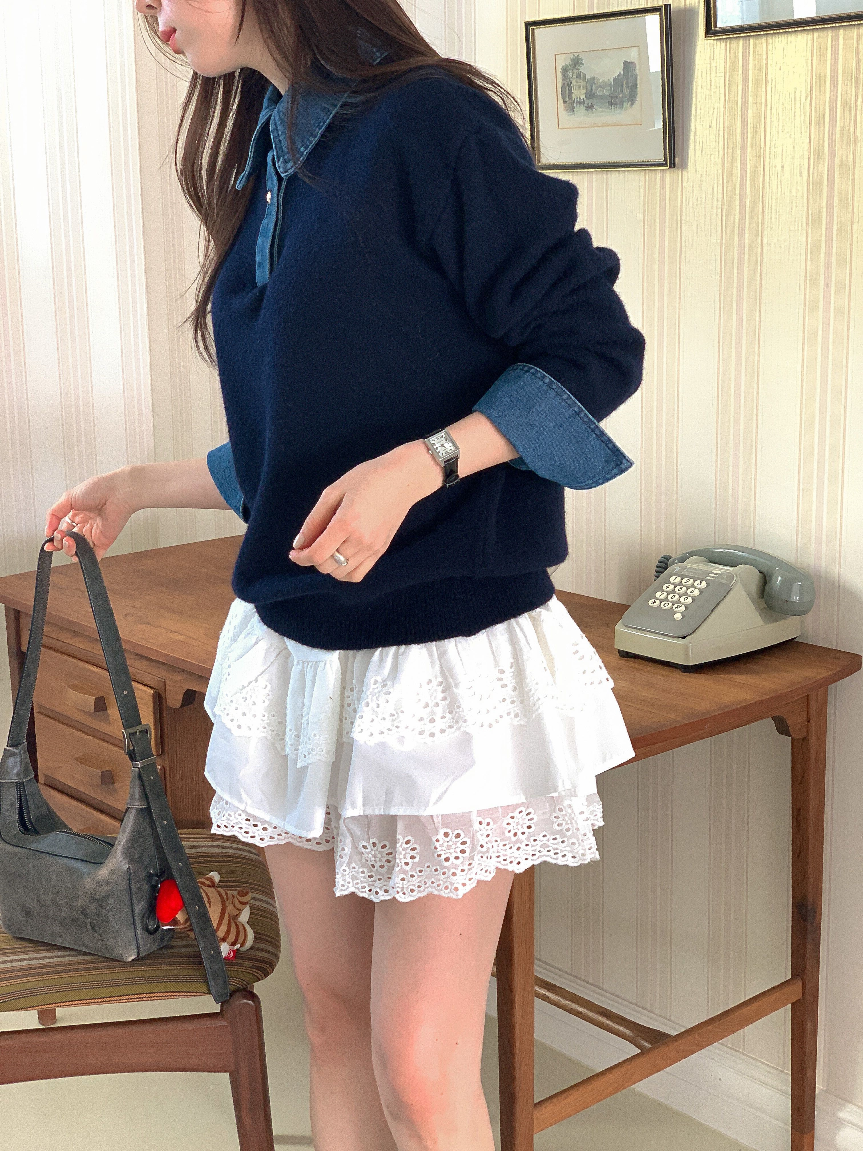 コンビカラーハーフボタンルーズ長袖ニット | 詳細画像18