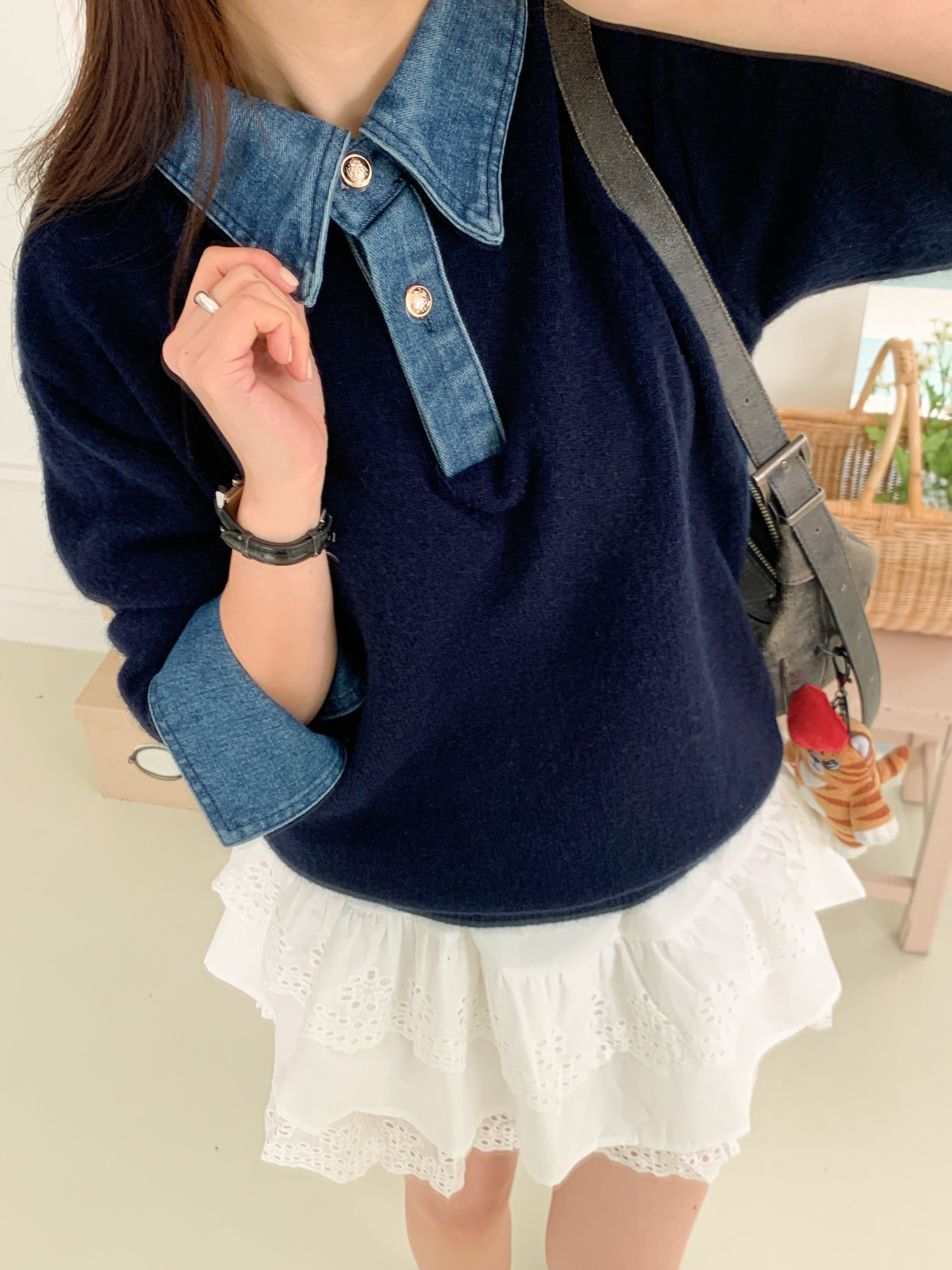 コンビカラーハーフボタンルーズ長袖ニット | 詳細画像19