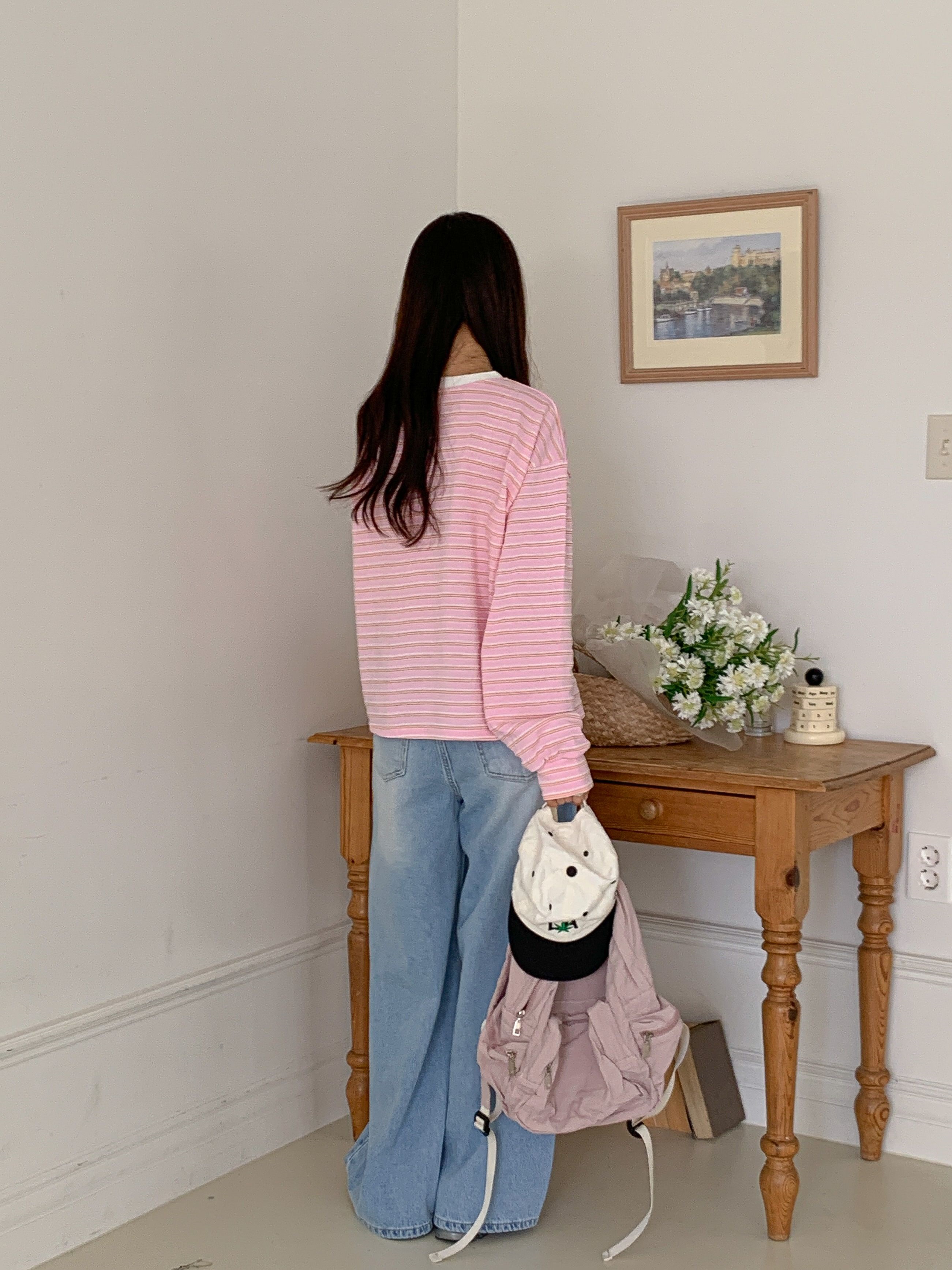 コットンラウンドネックルーズ長袖ボーダースウェット | 詳細画像2