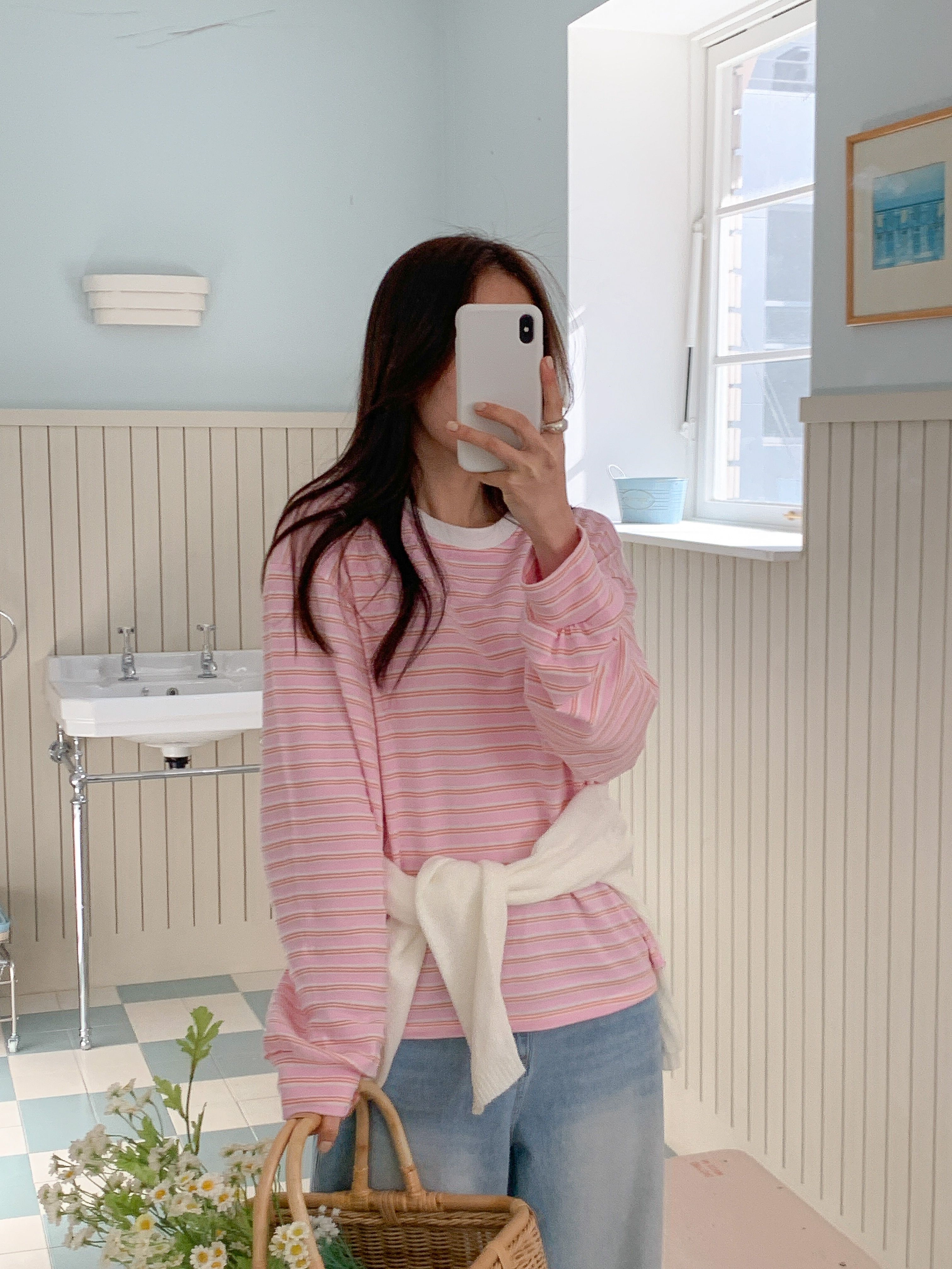 コットンラウンドネックルーズ長袖ボーダースウェット | 詳細画像3